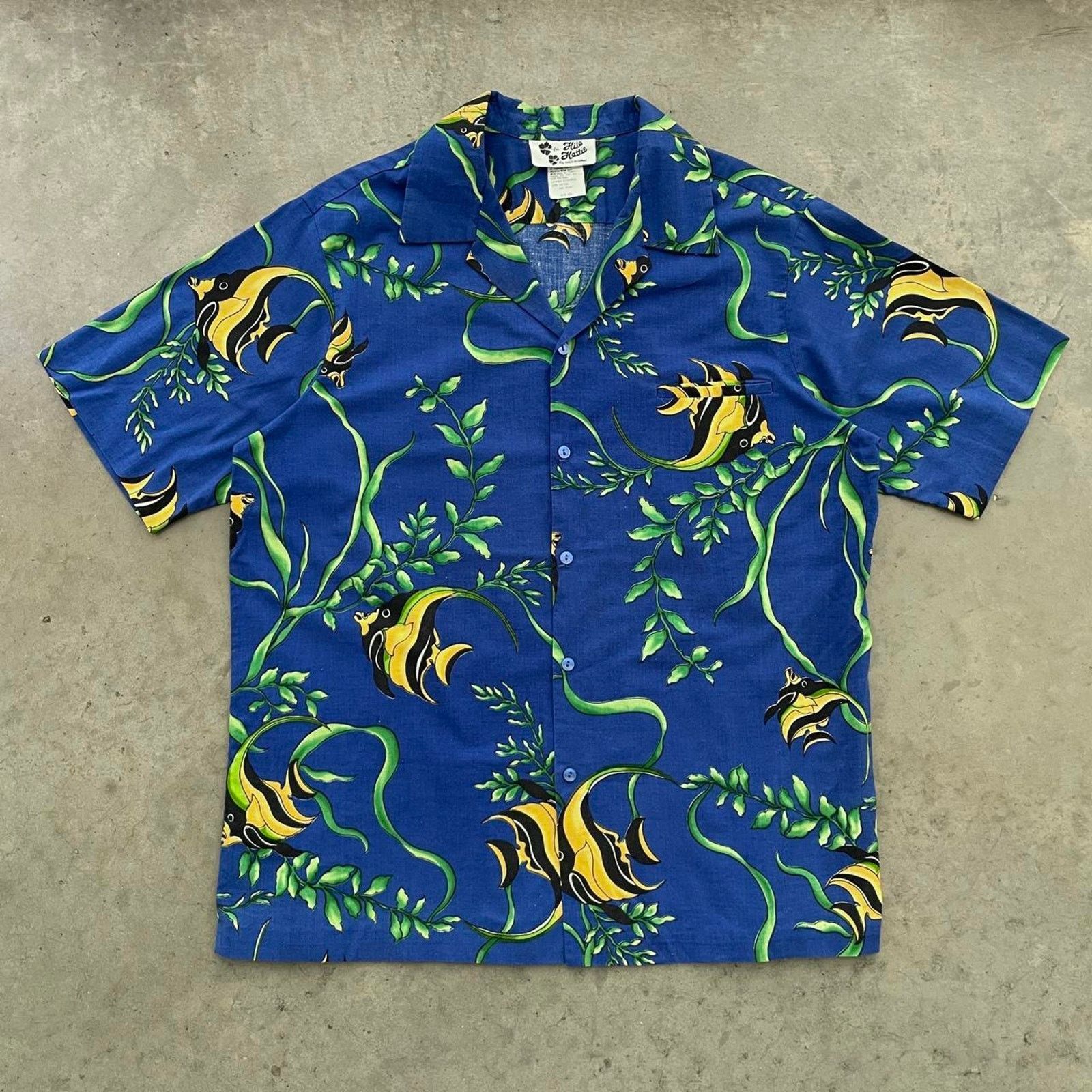 Vintage Vintage Striped Tropical Fish Blue Hawaiian Shirt Size US XXL / EU 58 / 5 - 1 Thumbnail