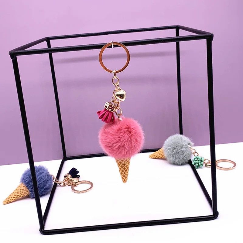 Other Soft Faux Fur Keychain Ice Cream Plush Key Ring Car Key Size ONE SIZE - 1 Thumbnail