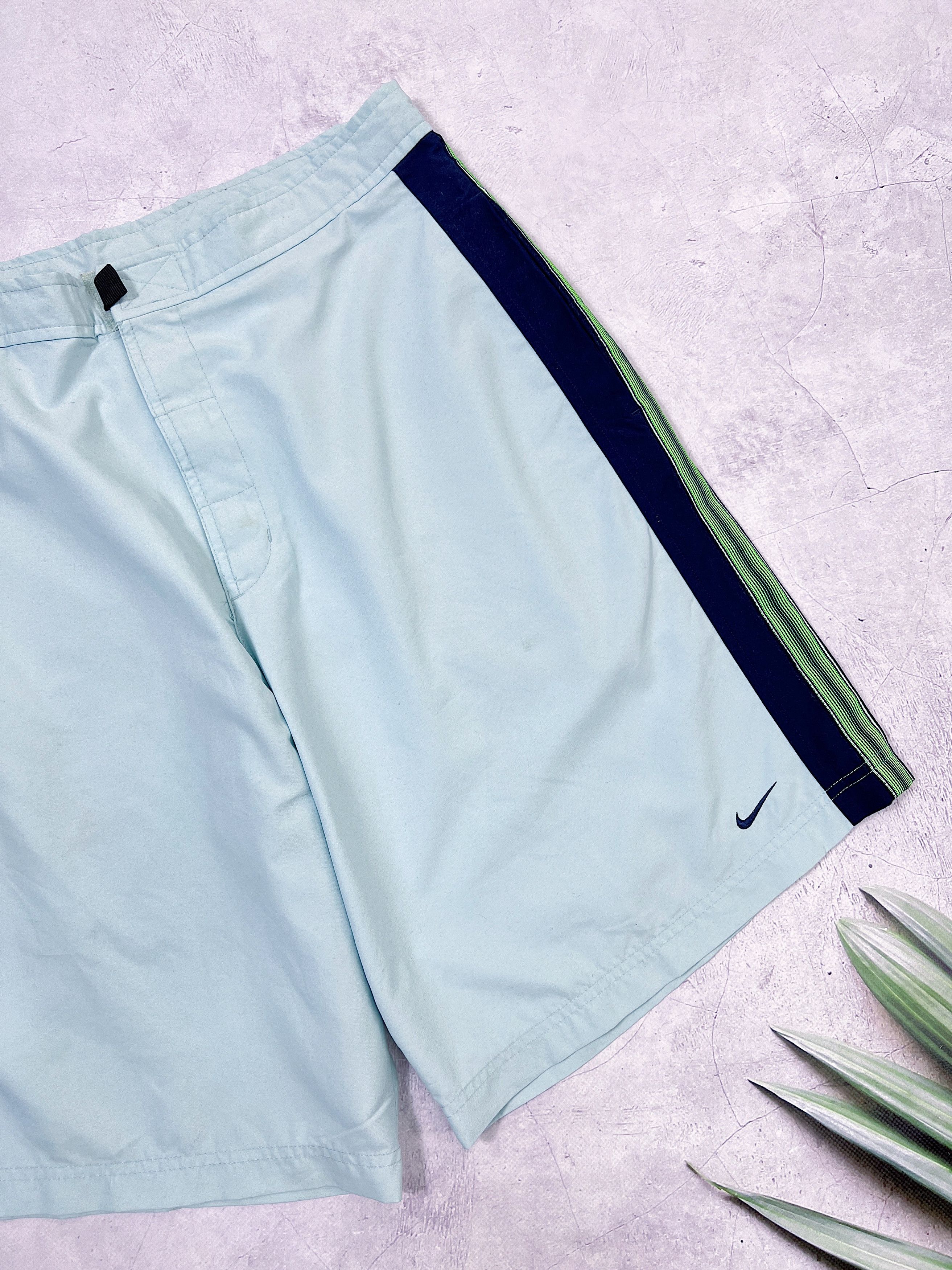 Nike × Vintage Vintage Nike Shorts Aquamarine & Green Stripes Size US 34 / EU 50 - 4 Thumbnail
