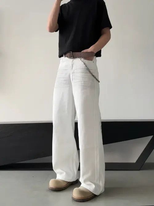 VIBE White Loose Wide Straight Leg Jeans Size US 34 / EU 50 - 7 Thumbnail