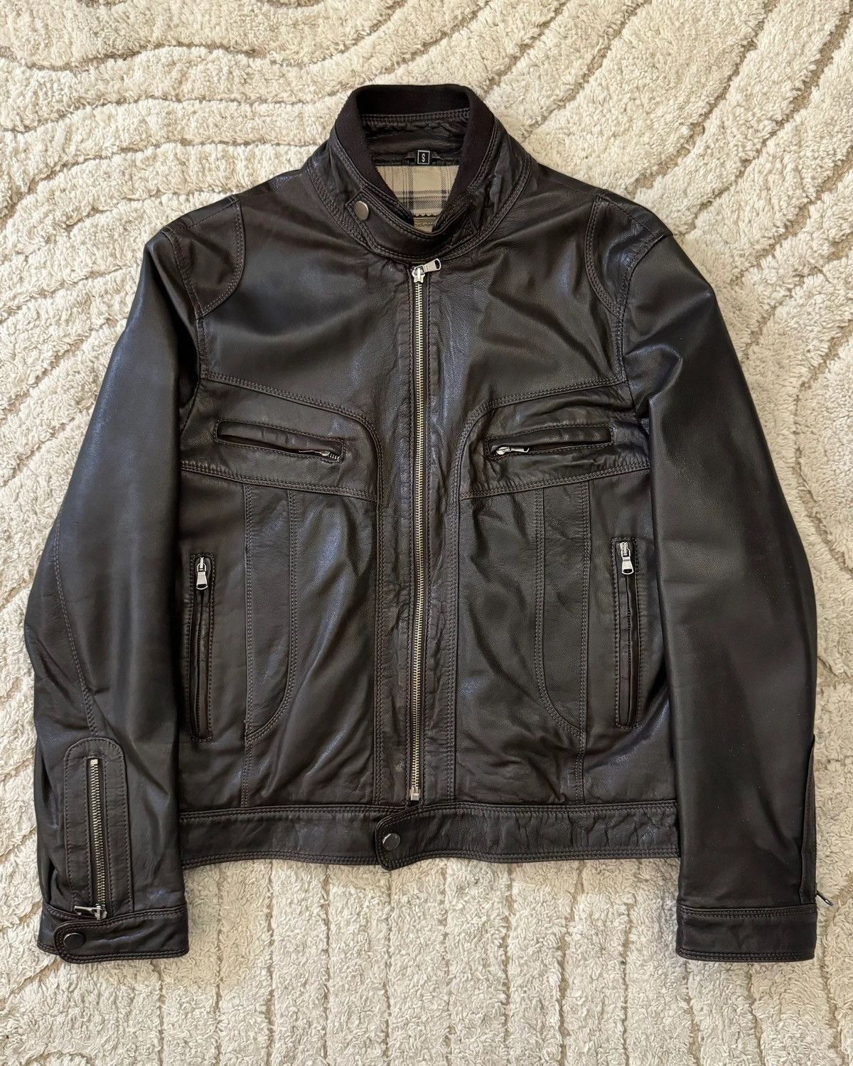 image of Dolce Gabbana 00S Dolce & Gabbana Moto Leather Jacket (S) in Brown, Men's (Size Small)