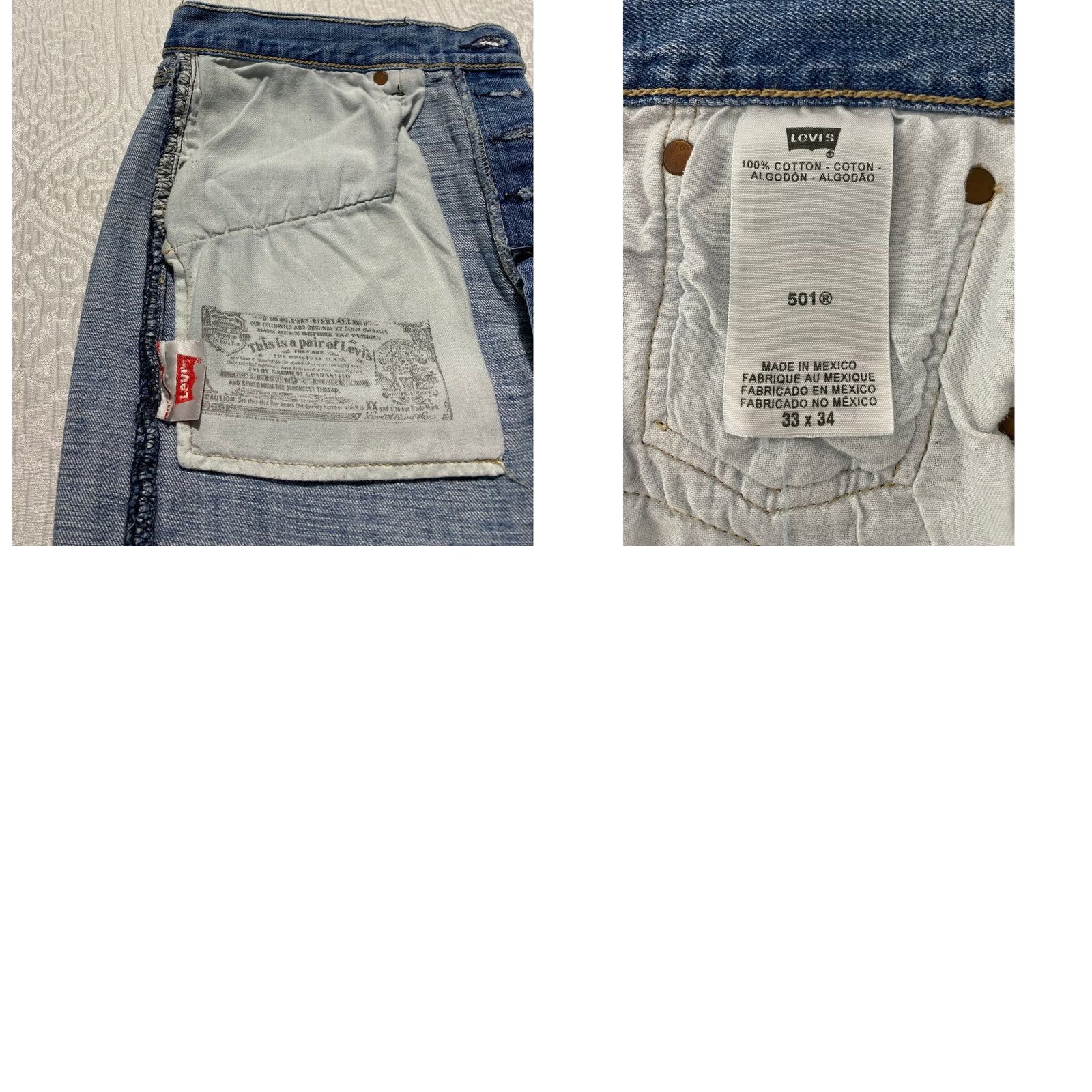 Levi's Levis 501 Original Fit Jeans 33x34 Light Blue Button Fly Straight Denim 5-Pocket Mens Regular Size US 33 - 8 Thumbnail