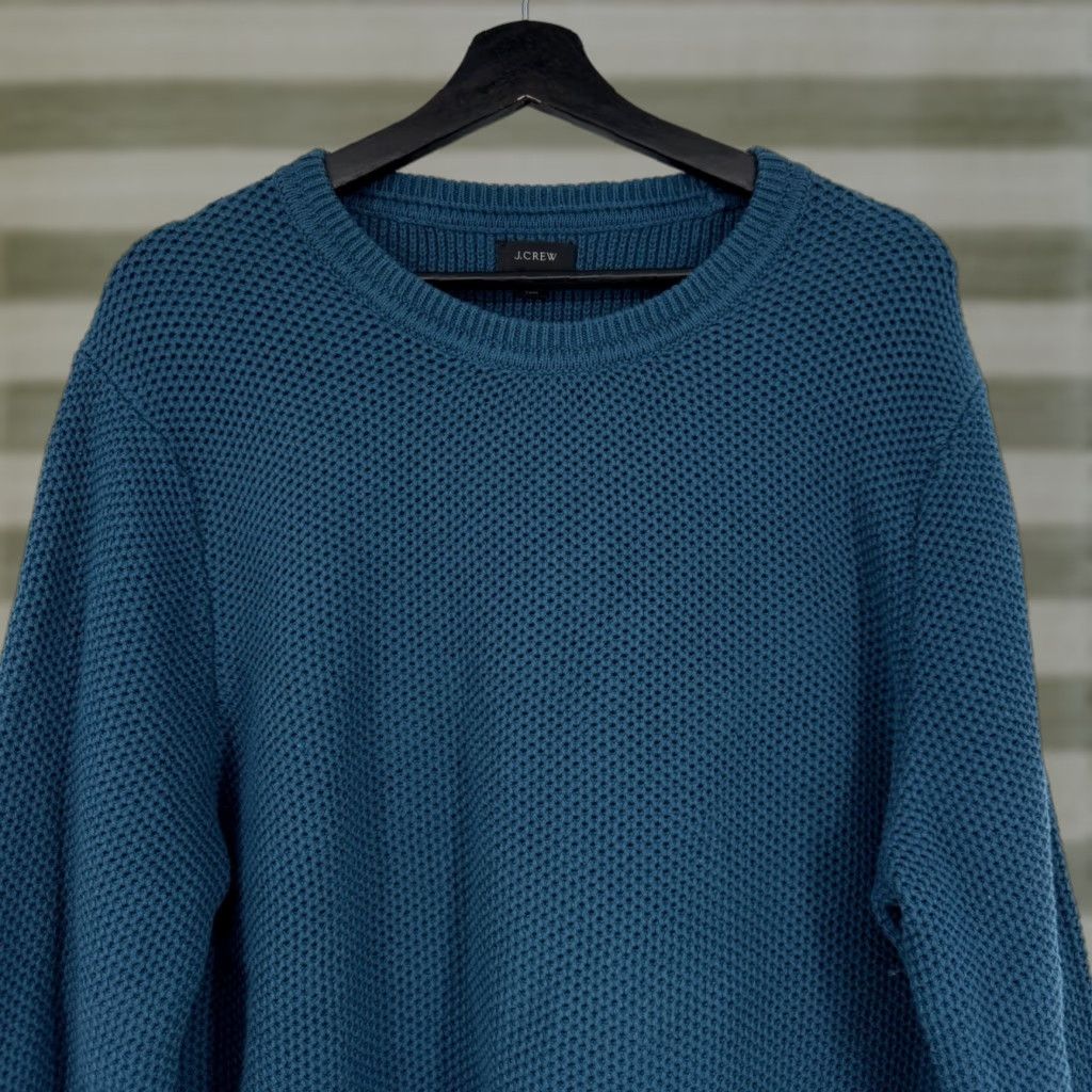 J.Crew J.CREW Sweater Crew Neck Waffle Knit Long Sleeve Teal Blue Pullover Mens L Classic Cotton Knit Shirt Size US L / EU 52-54 / 3 - 1 Thumbnail