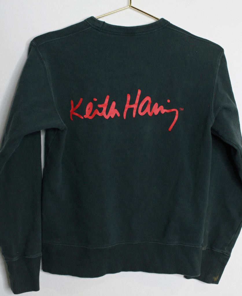 Designer Keith Haring Red White Artwork Green Pullover Sweater - XXS Size US XS / EU 42 / 0 - 3 Thumbnail