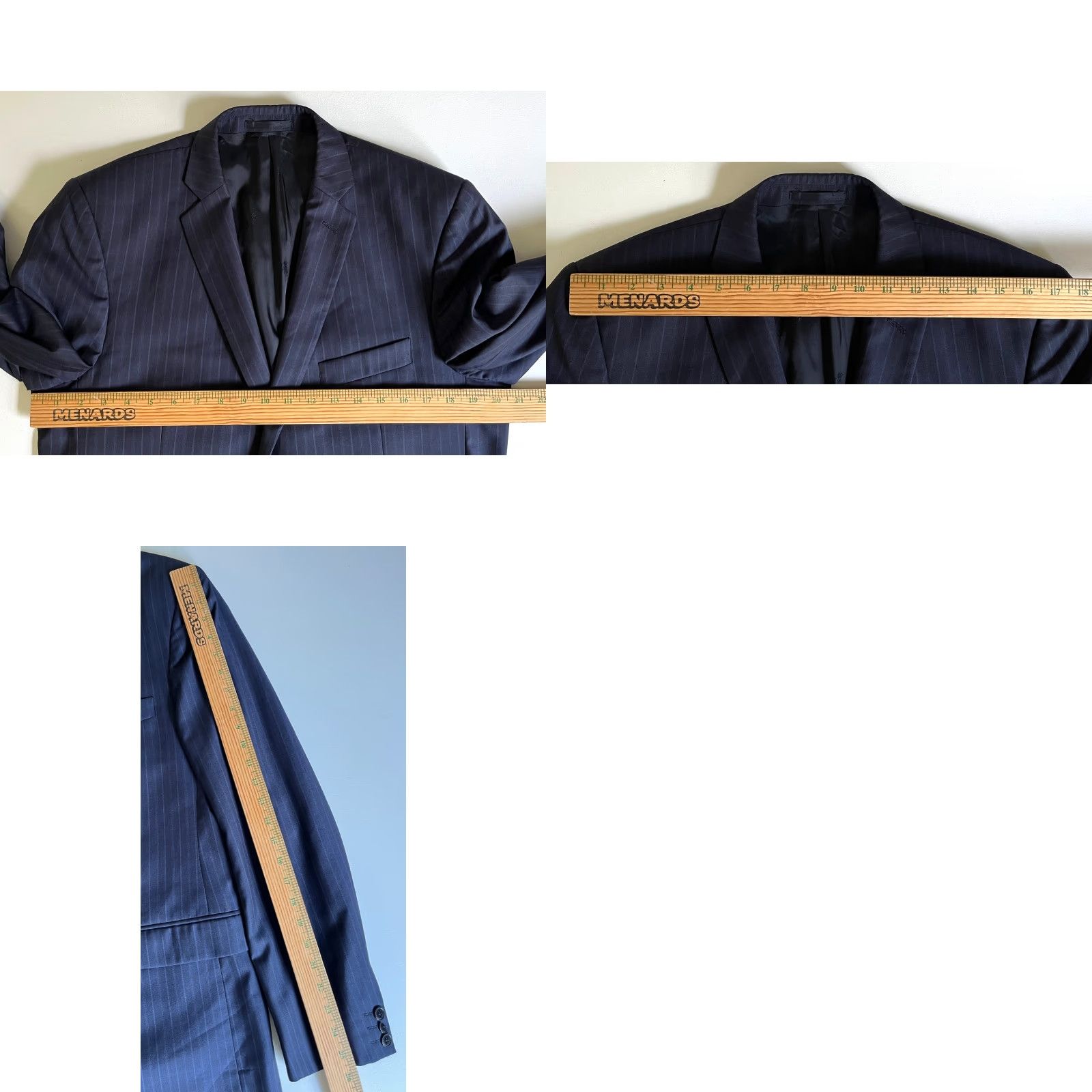 Versace VINTAGE Versace Collection Men's Wool Suit Jacket Navy 40 IT 50 Single-Breasted Two-Button Striped 3-Button Sleeve Regular Adult Mens Size 40R - 11 Thumbnail