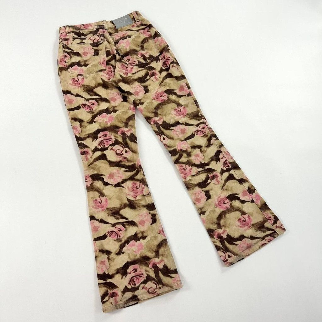 Blumarine y2k Blugirl tan brown and pink rose camouflage print jeans Size 28" / US 6 / IT 42 - 2 Thumbnail