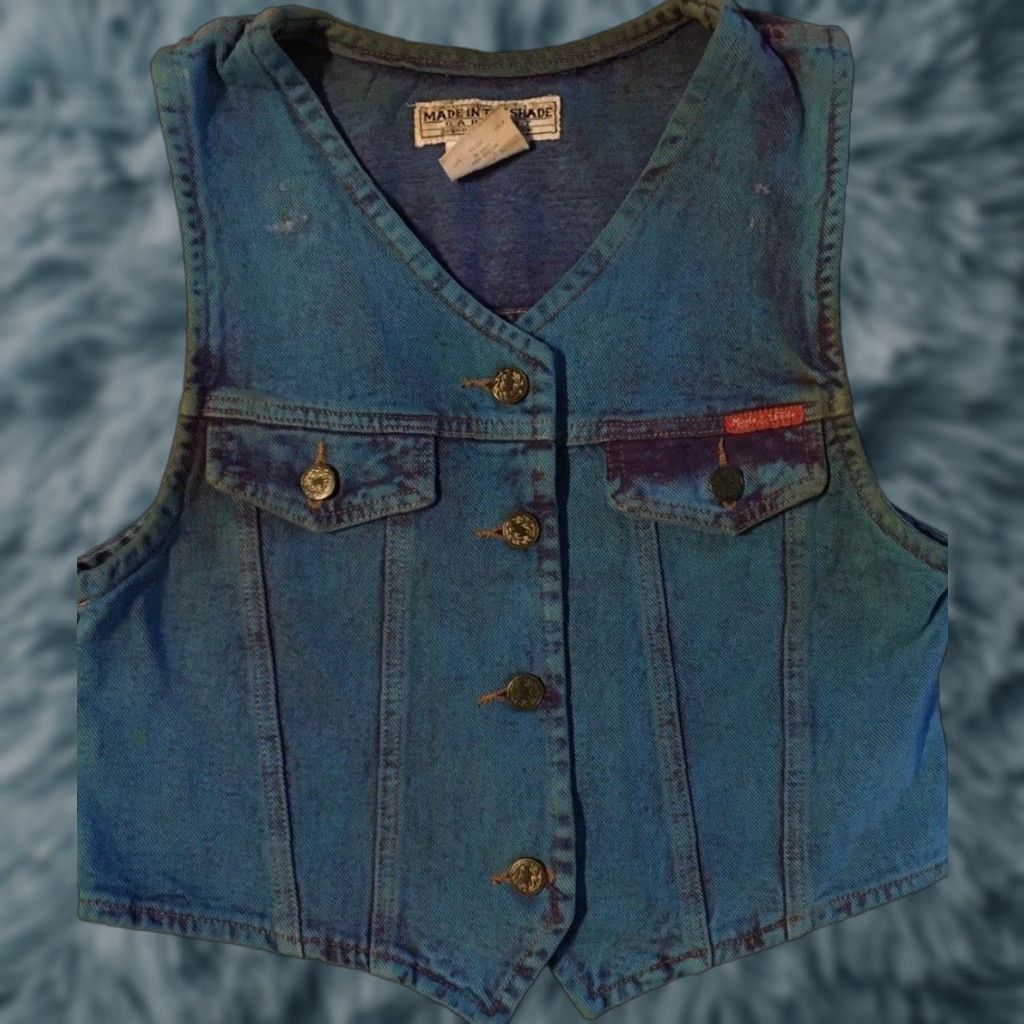Denime VINTAGE Cowboy Denim Vest Women M Blue Heart Made In The Shade 80s 90s Bike Western Rockabilly Boho USA Jacket Size M / US 6-8 / IT 42-44 - 1 Thumbnail