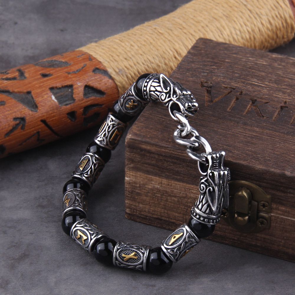 Other Goth Dragon Head Viking Rune Bracelet Size ONE SIZE - 2 Thumbnail
