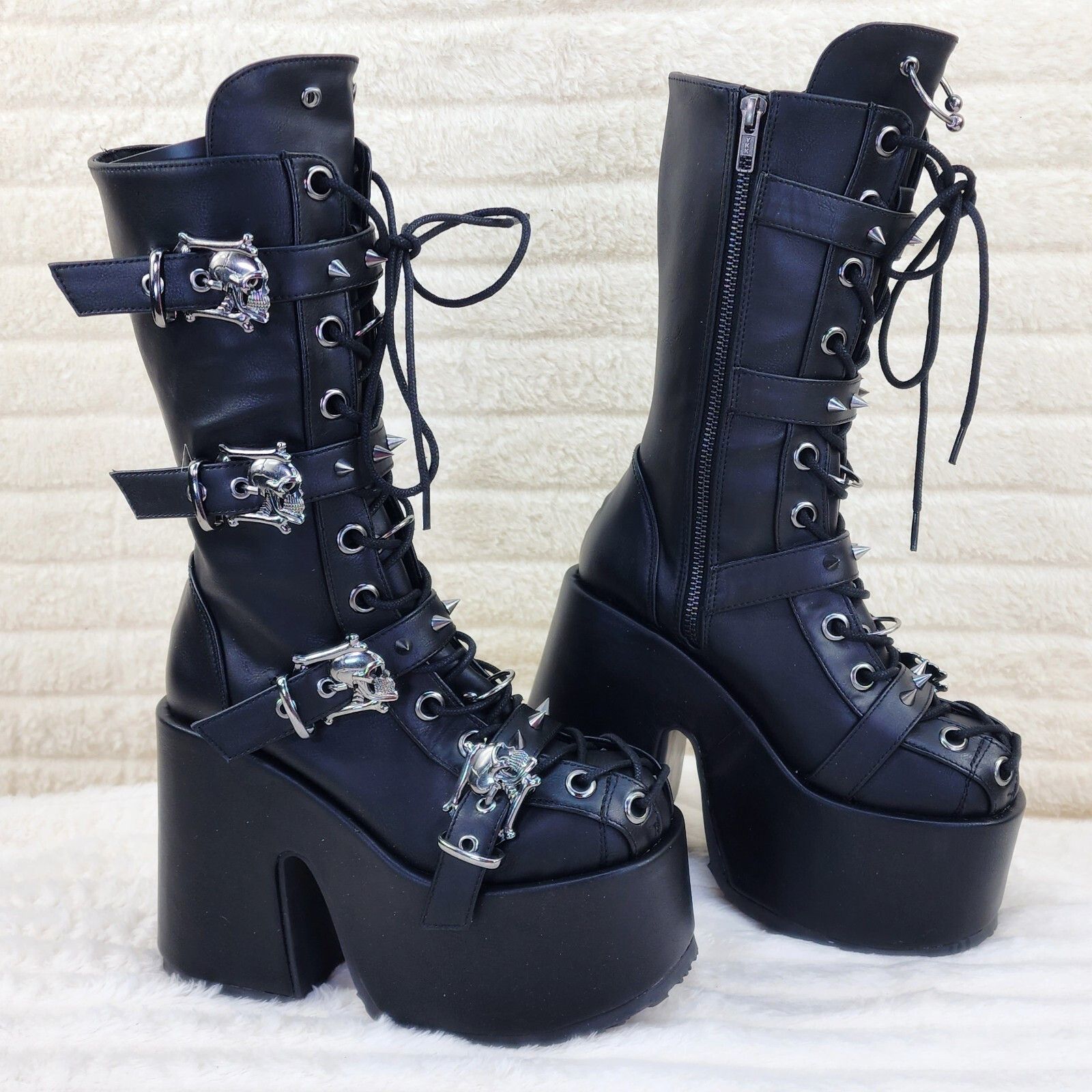 Demonia Cult DEMONIA Camel 115 Stacked Black Matte Platform Goth Punk Cal Size US 10 / IT 40 - 1 Thumbnail
