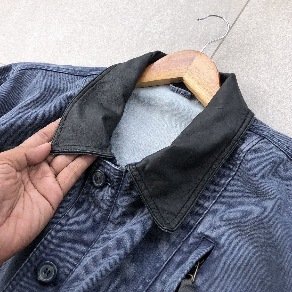 Vintage Vintage SENT HOMME Sun Faded Denim Leather Baggy Jacket Size US M / EU 48-50 / 2 - 18 Thumbnail