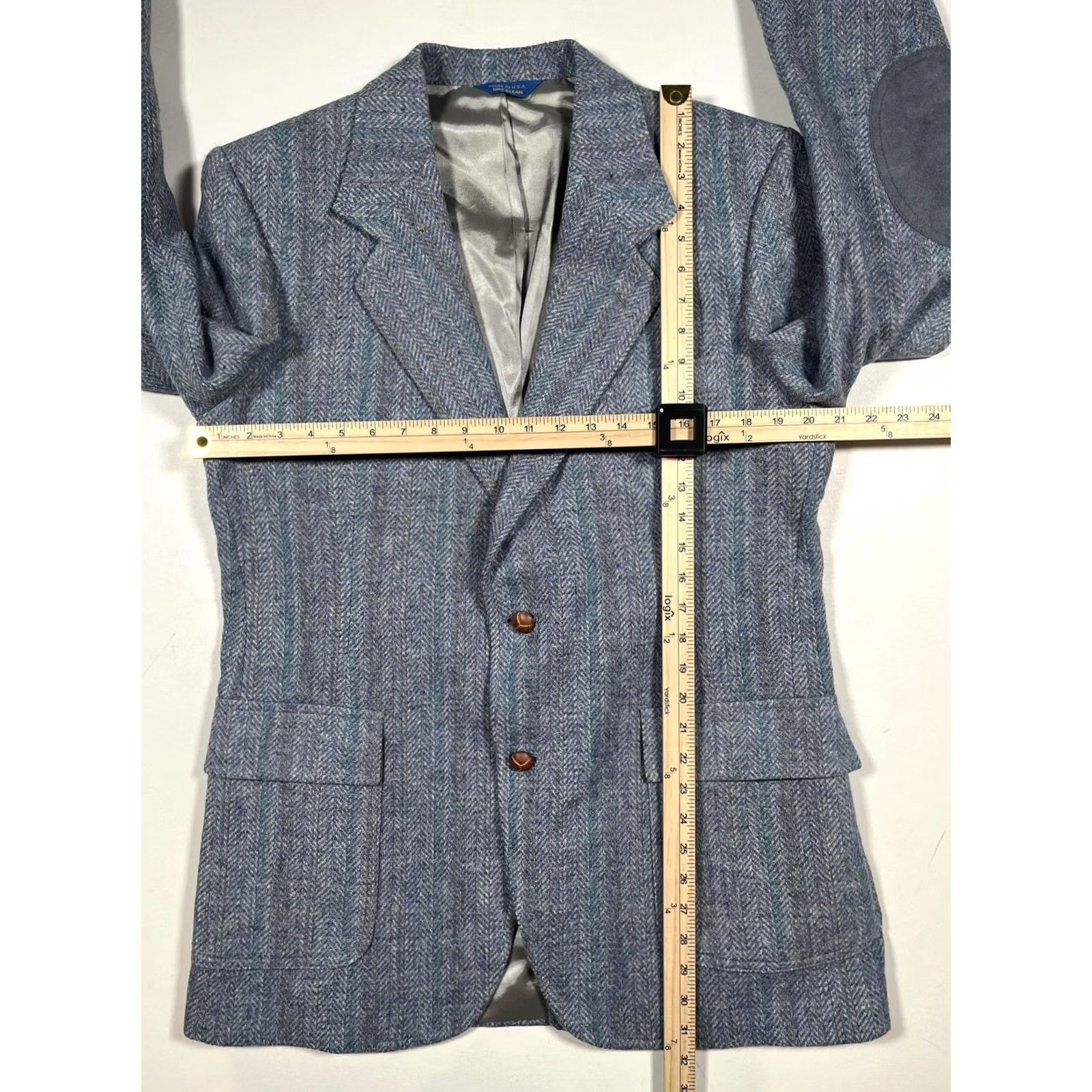 Pendleton VINTAGE Pendleton Sport Coat Jacket Mens 42L Blue Wool Herringbone Patches USA Size US XS / EU 42 / 0 - 6 Thumbnail