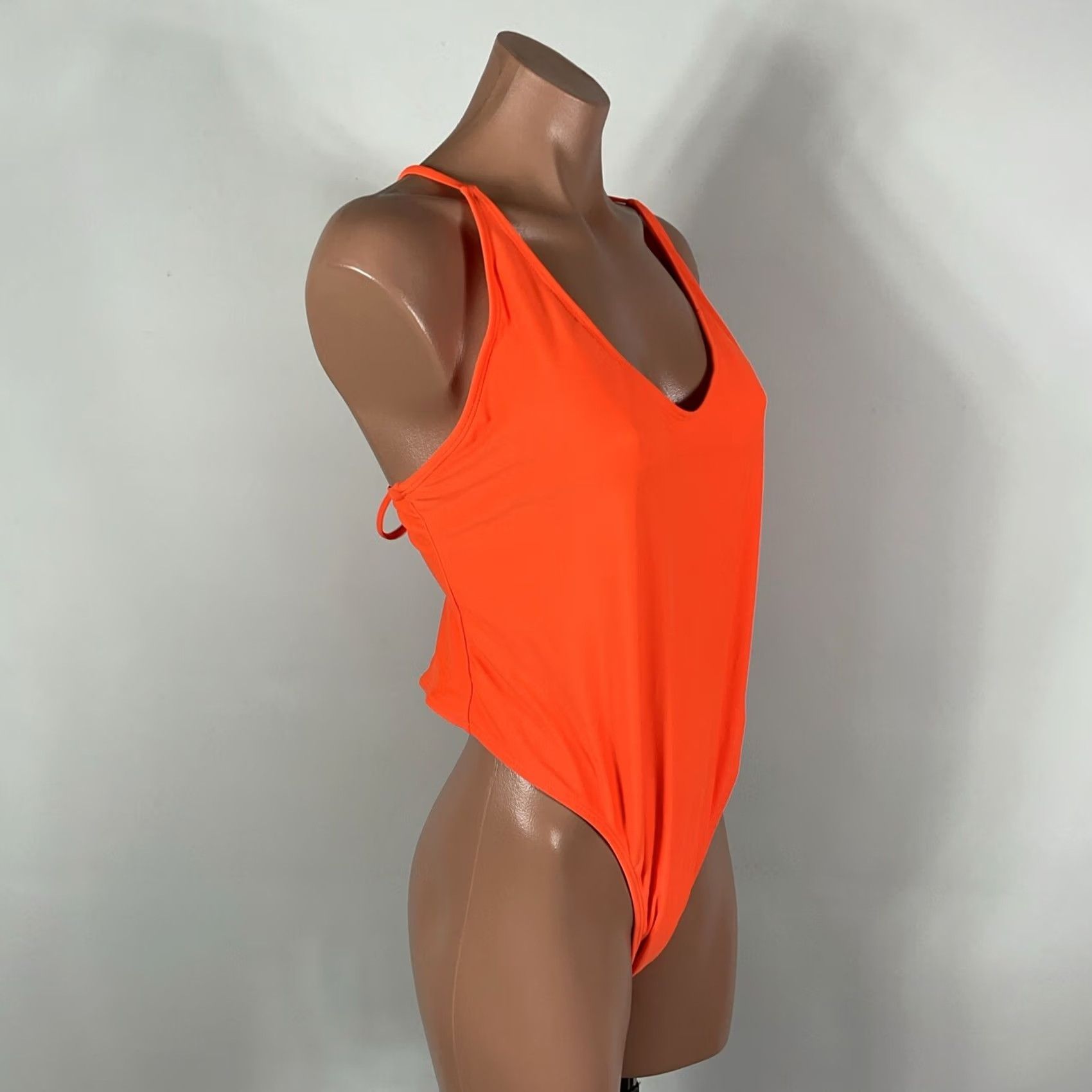 Vintage VINTAGE Matte Collection NEON Orange One Piece Swimsuit PLUS 2X Tie Back Padded Size ONE SIZE - 4 Thumbnail