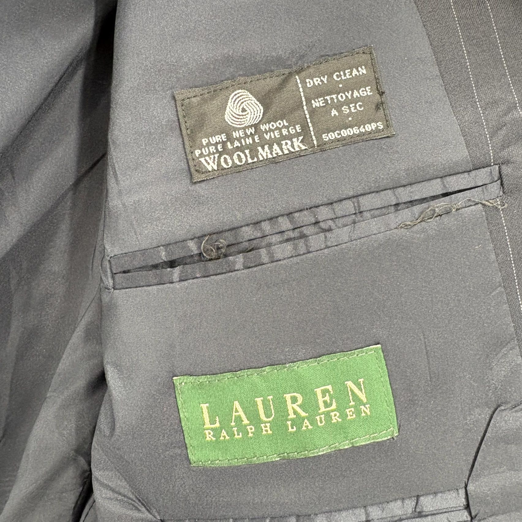 Ralph Lauren VINTAGE Lauren Ralph Lauren Blazer Mens 44R Navy Pinstripe Wool Suit Jacket Business Size 44R - 5 Thumbnail