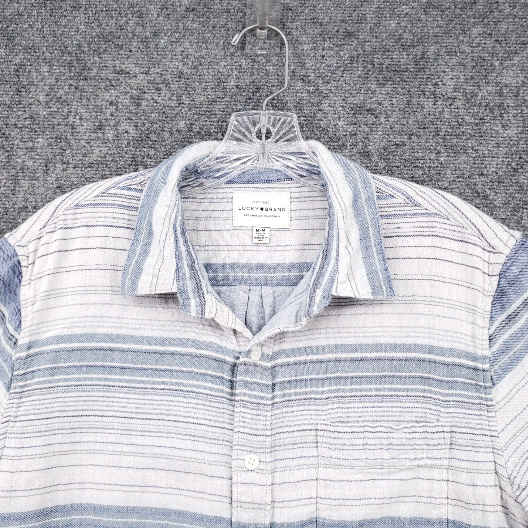 Lucky Brand Lucky Brand Button-Up Shirt Mens M Medium Blue Striped Short Sleeve Collared Size US M / EU 48-50 / 2 - 3 Thumbnail