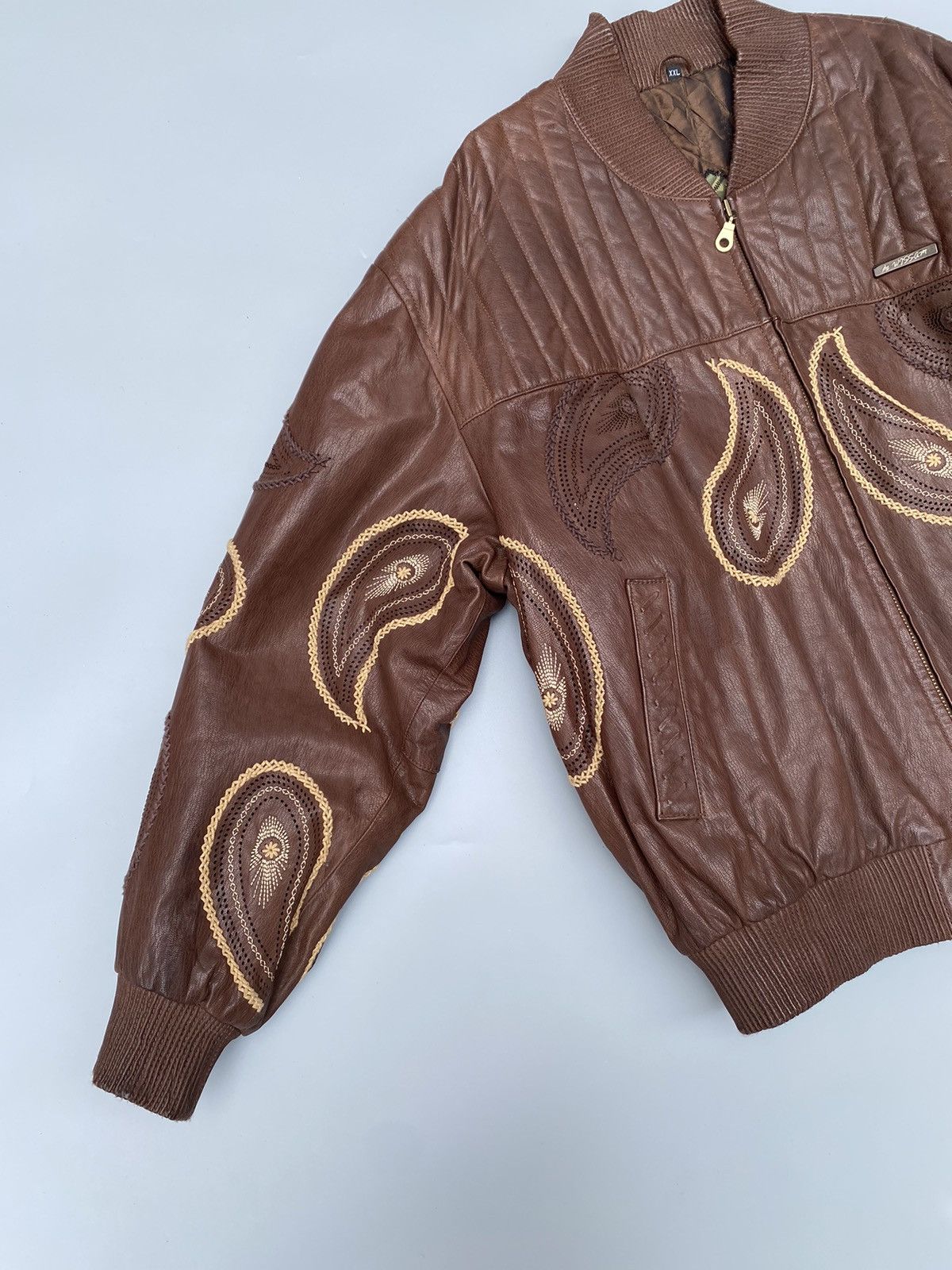 Al Wissam Al- Wissam- Indian Heritage Mango Pattern Leather Jacket Size US XXL / EU 58 / 5 - 4 Thumbnail