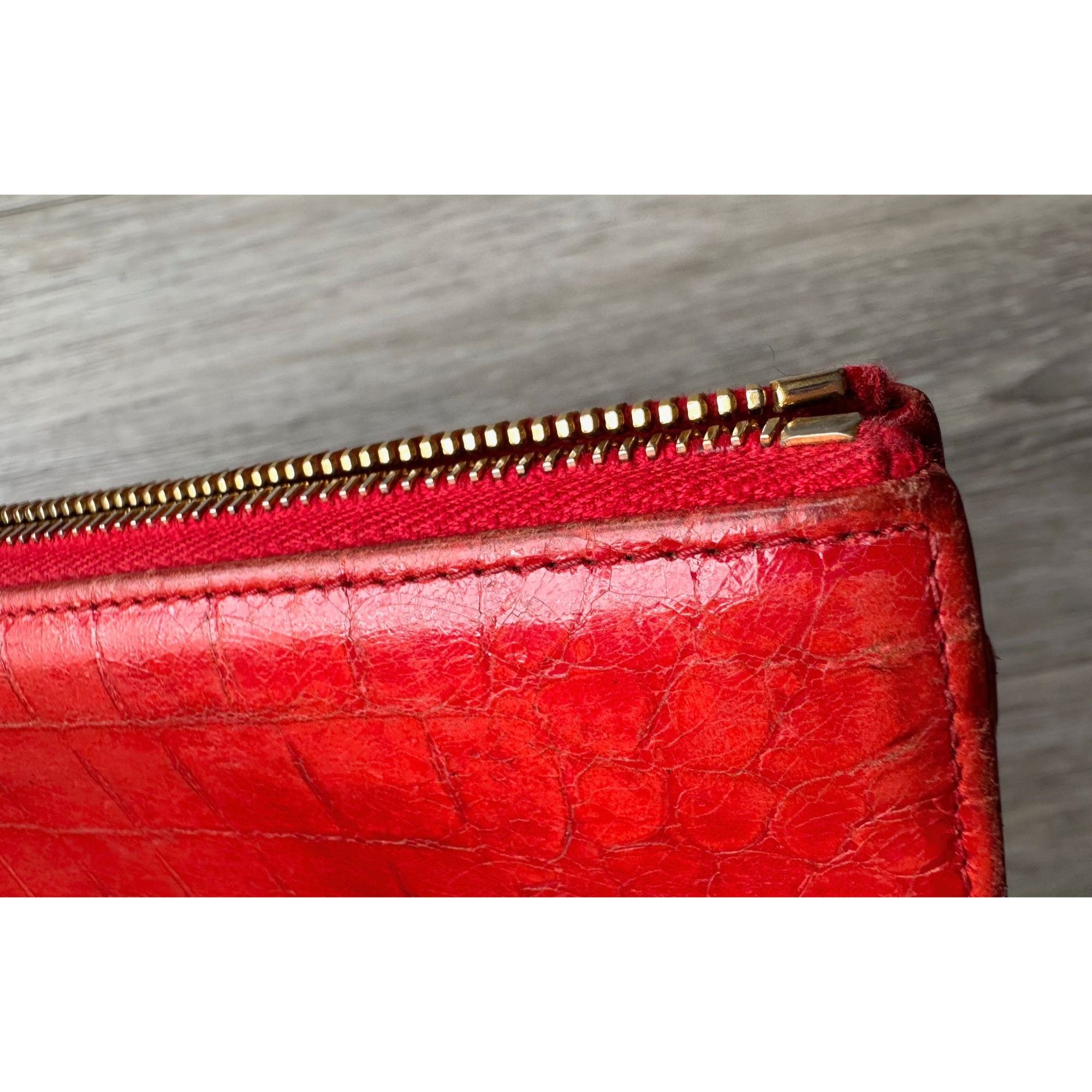 Miu Miu Miu Miu Red Croc Embossed Leather Zip Around Wallet with Box Size ONE SIZE - 12 Thumbnail