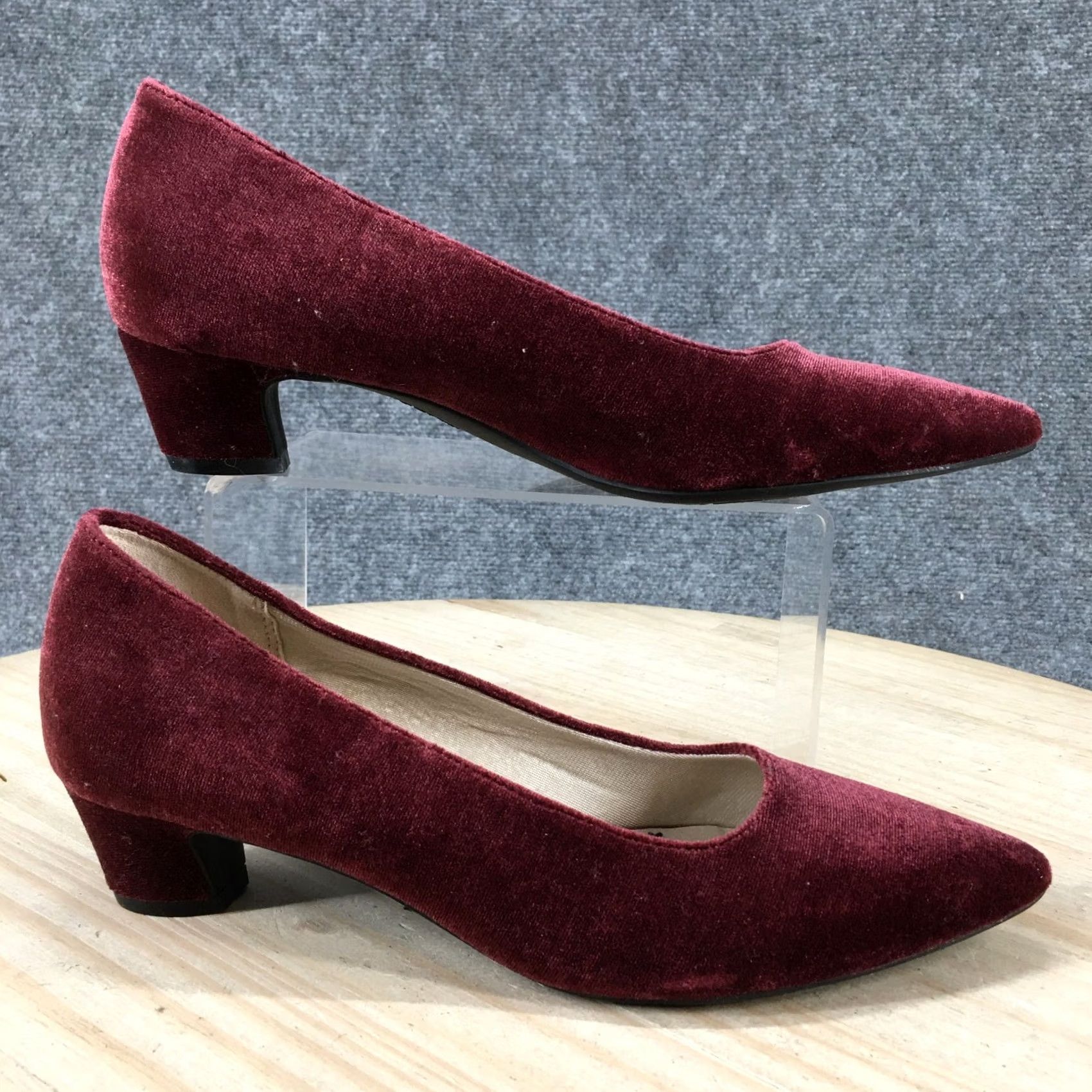 Vintage Life Stride Heels Pumps Minx Red Slip On Womens 8 M Classic Pointed Comfort Block Heel Size US 8 / IT 38 - 2 Thumbnail