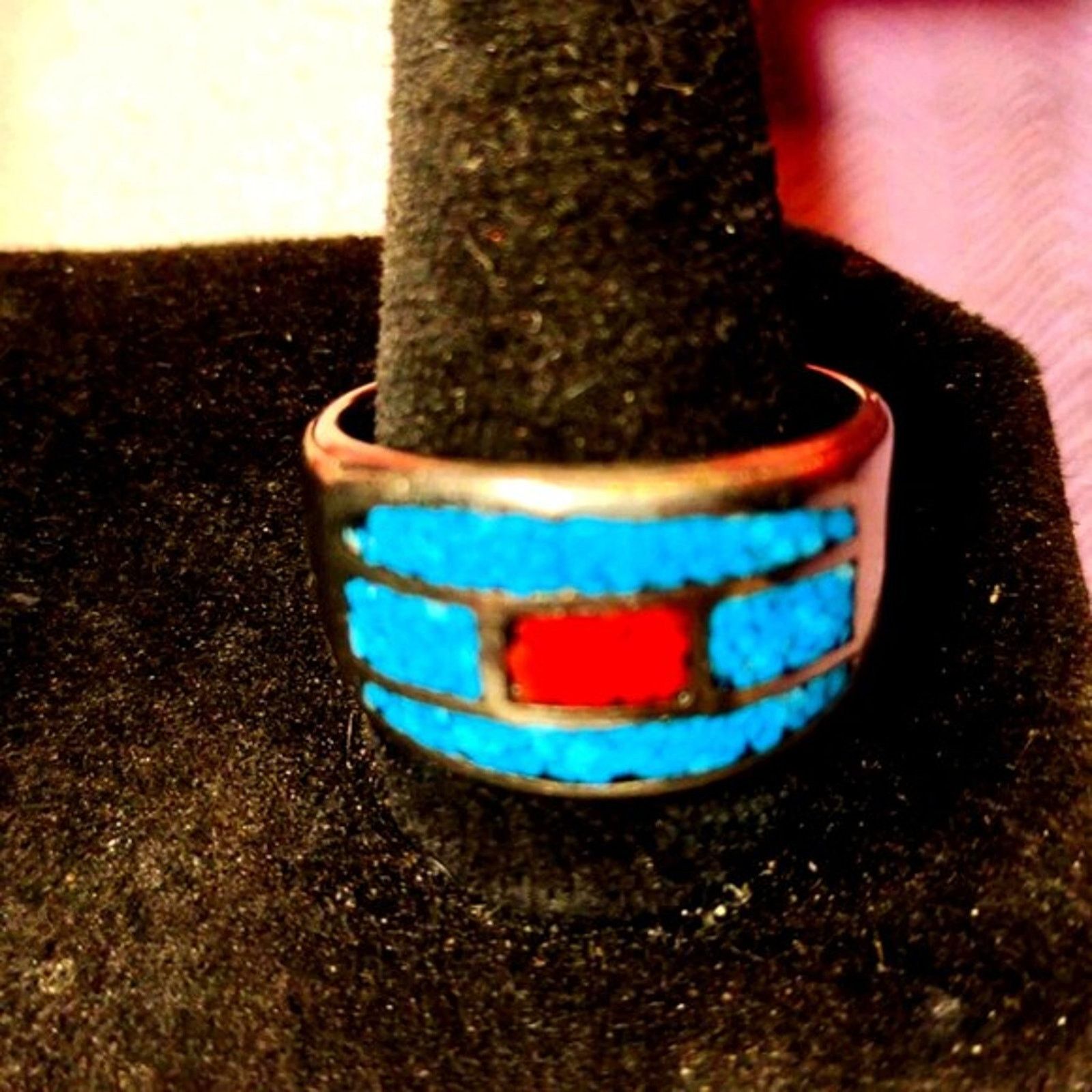 Vintage Gorgeous size 8 ring silver and turquoise Size ONE SIZE - 1 Thumbnail