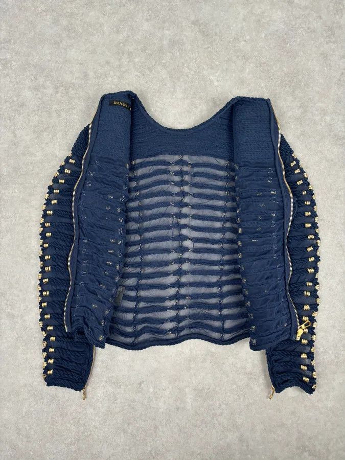 Balmain SS2015 Balmain x H&M Navy Gold-Beaded Blouse Size S / US 4 / IT 40 - 7 Thumbnail