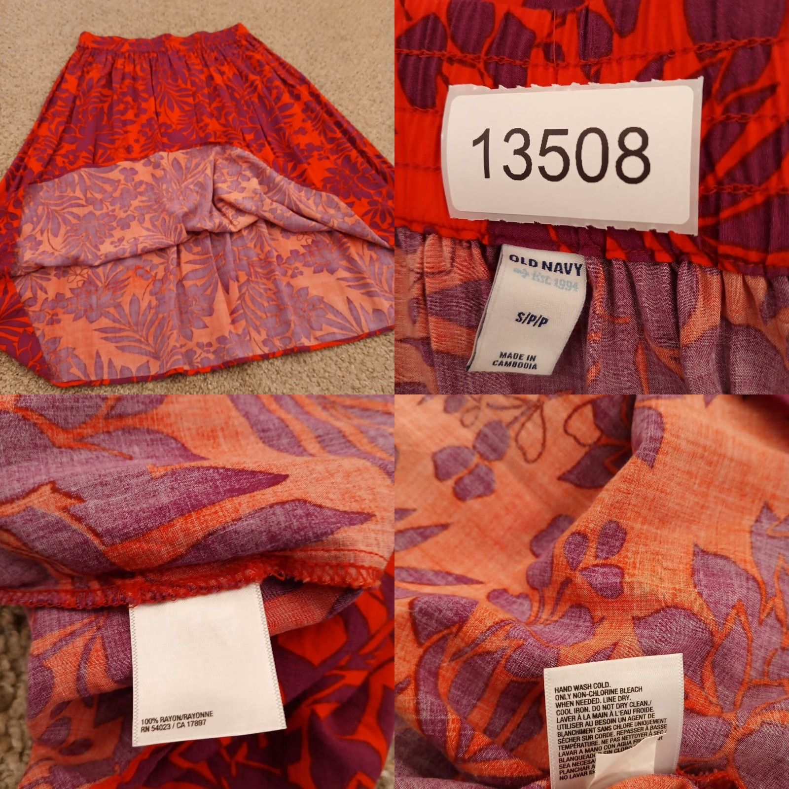 Old Navy Old Navy Skirt Womens S Red Midi A-Line Pleated Floral Rayon Drawstring Reset: Hand Wash Only Size 28" / US 6 / IT 42 - 7 Thumbnail