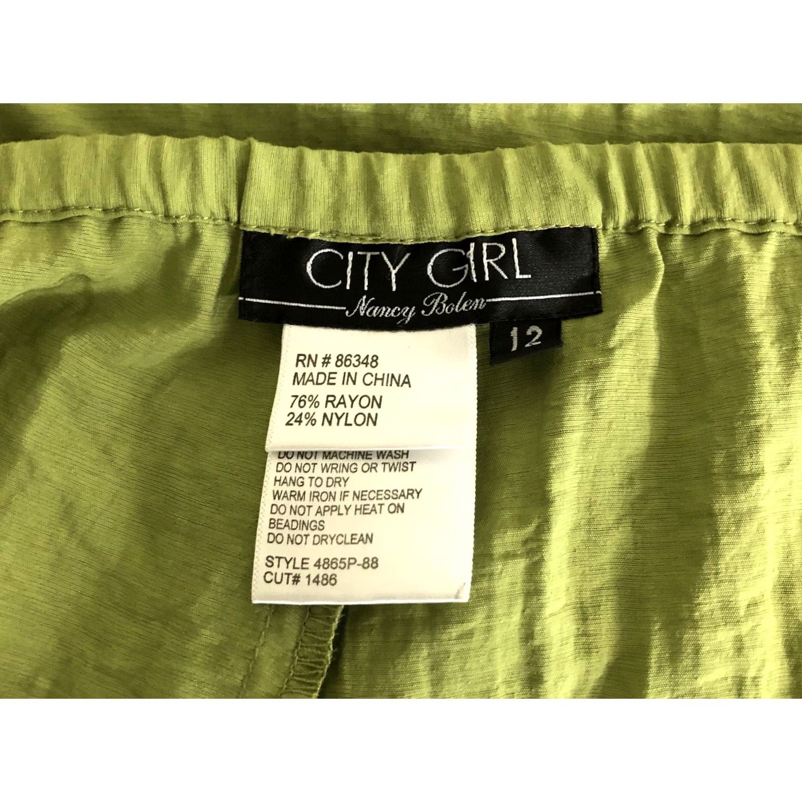 Vintage Vtg Nancy bolen cropped pants 12 Green 32"W beaded high-rise Boho Beach capsule Size 24" / US 00 / IT 34 - 3 Thumbnail