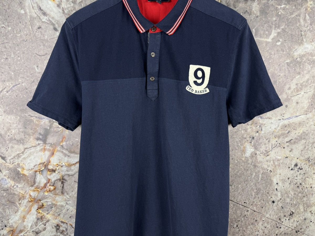 Ted Baker Ted Baker Polo Shirt Navy Red Trim Number 9 Patch Back Logo Size US XL / EU 56 / 4 - 4 Thumbnail