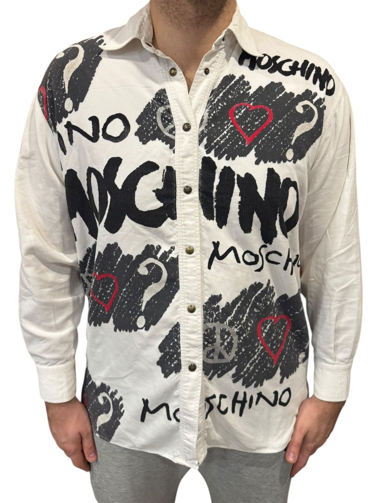 Moschino Jeans 1987 Rave Spell Out Corduroy Shirt Large