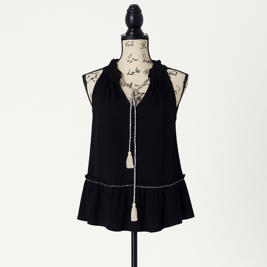Other Max Studio Flowy Ruffle Tank Top | Size S | Black Tassel Det Size S / US 4 / IT 40 - 1 Thumbnail