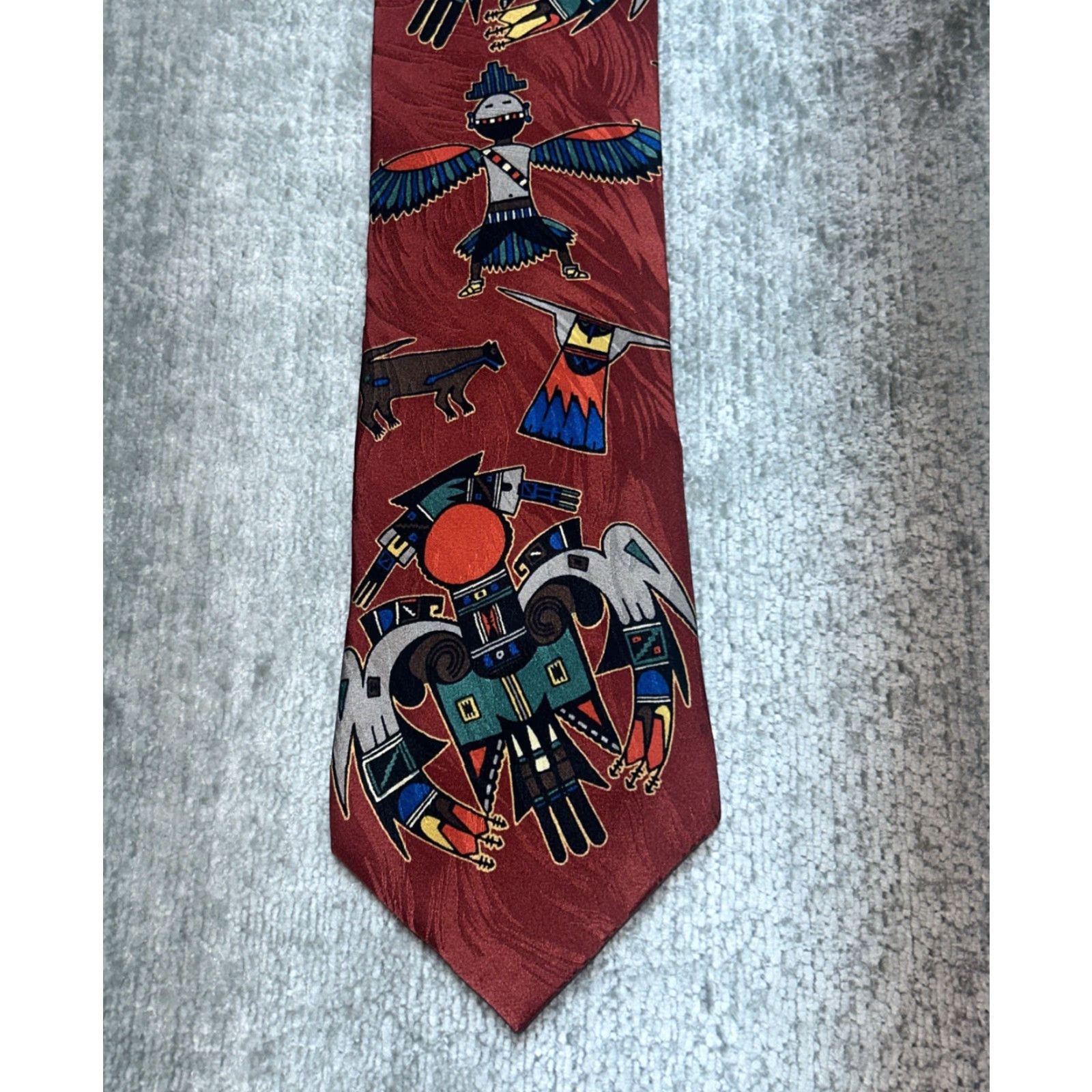 Vintage VINTAGE RM STYLE Thunderbirds Kachina 100% Silk Men Tie Dark Red 1994 Size ONE SIZE - 2 Thumbnail