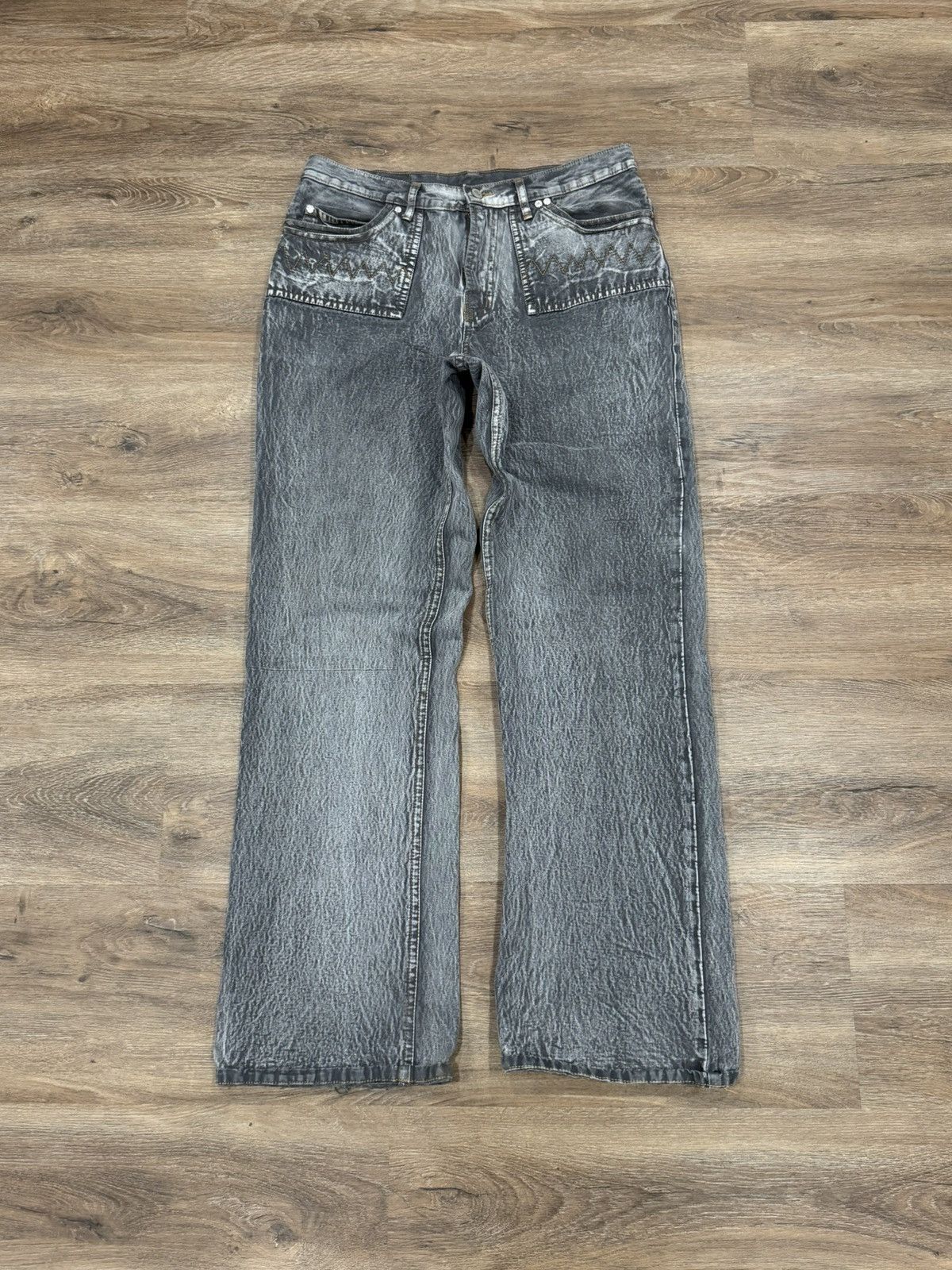 Japanese Brand Baggy Grey Reaper Textured Denim - Wide Leg Streetwear Jeans Size US 34 / EU 50 - 1 Thumbnail