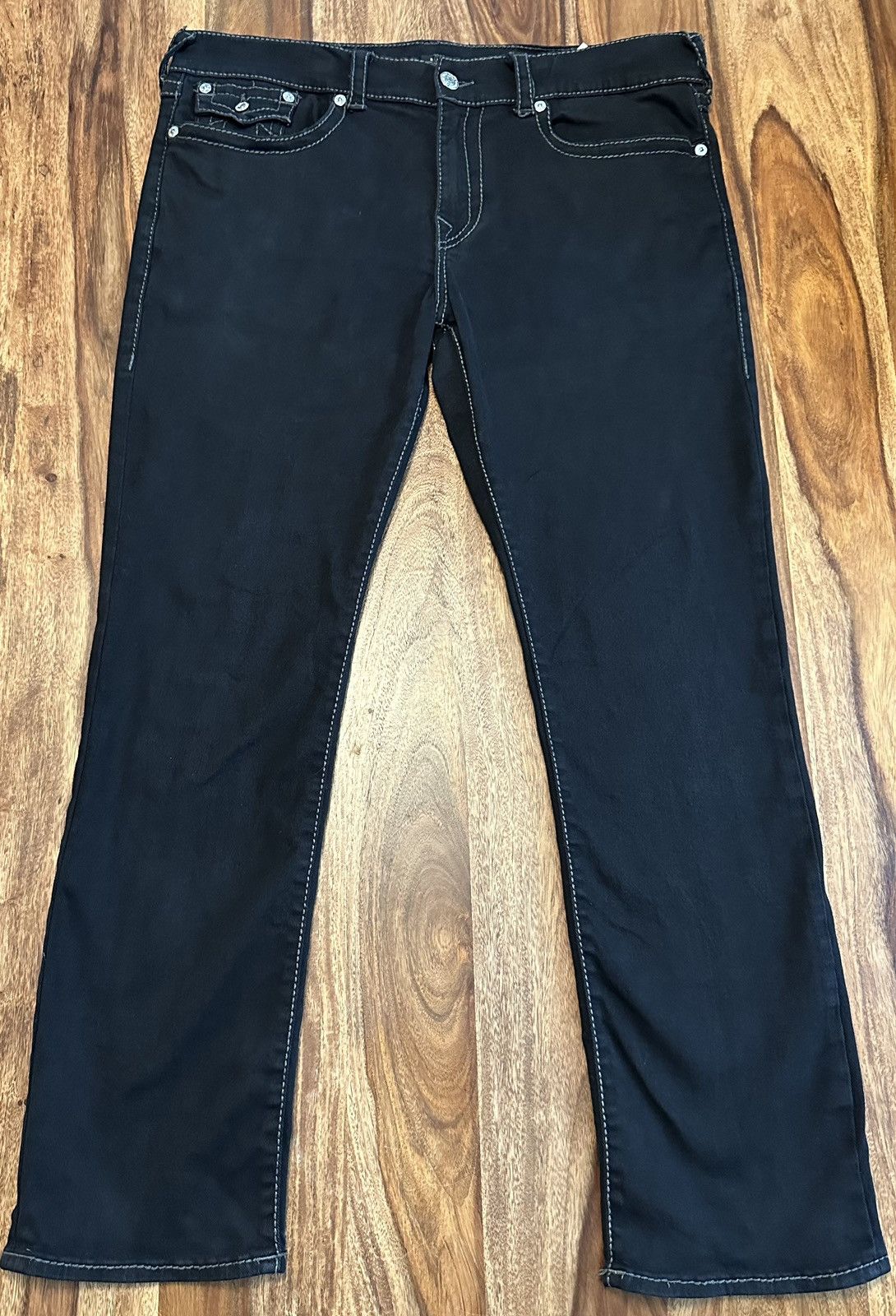 True Religion TRUE RELIGION RICKY STRAIGHT GREY ON BLACK JEANS Size US 38 / EU 54 - 4 Thumbnail
