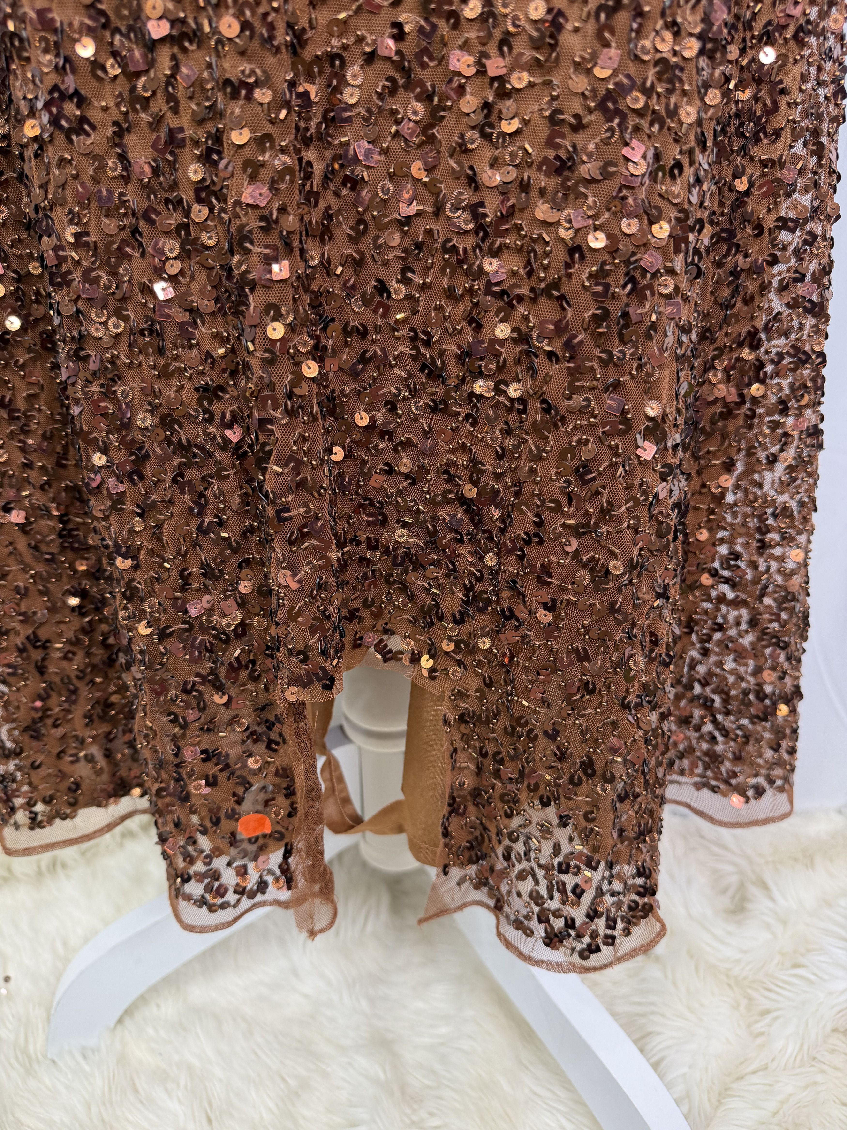 Mac Duggal Mac Duggal 5577 Copper Sequin Capelet Midi Dress Flawed Size XS / US 0-2 / IT 36-38 - 7 Thumbnail