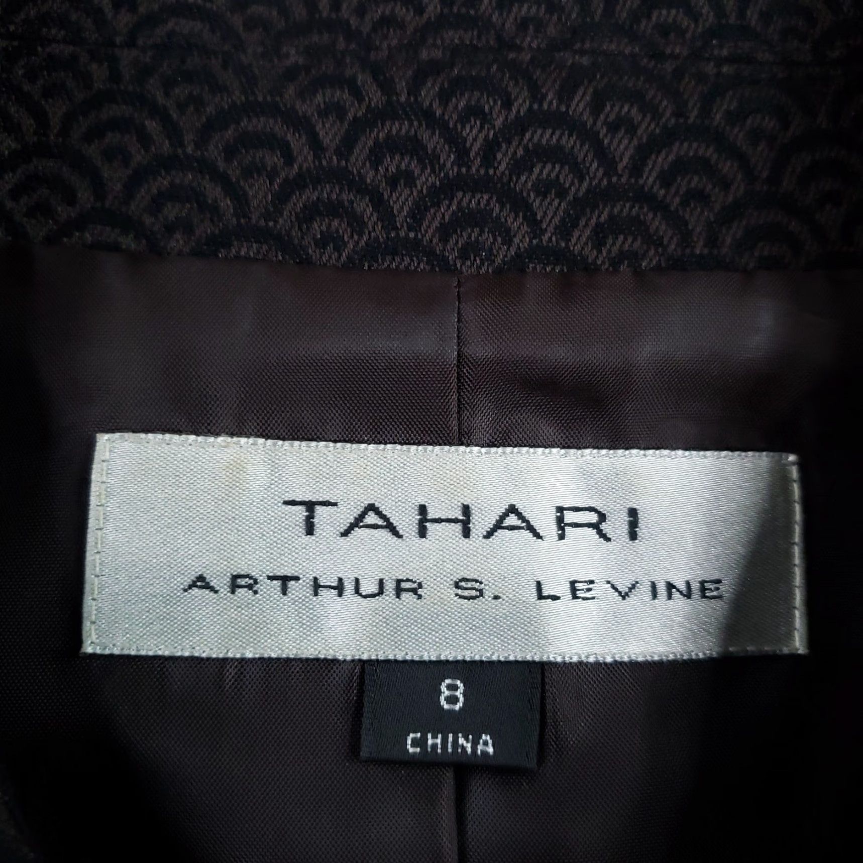 Vintage Tahari Arthur S. Levine Coat Womens 8 Brown Geometric Mid-Length Collared Button Size M / US 6-8 / IT 42-44 - 5 Thumbnail