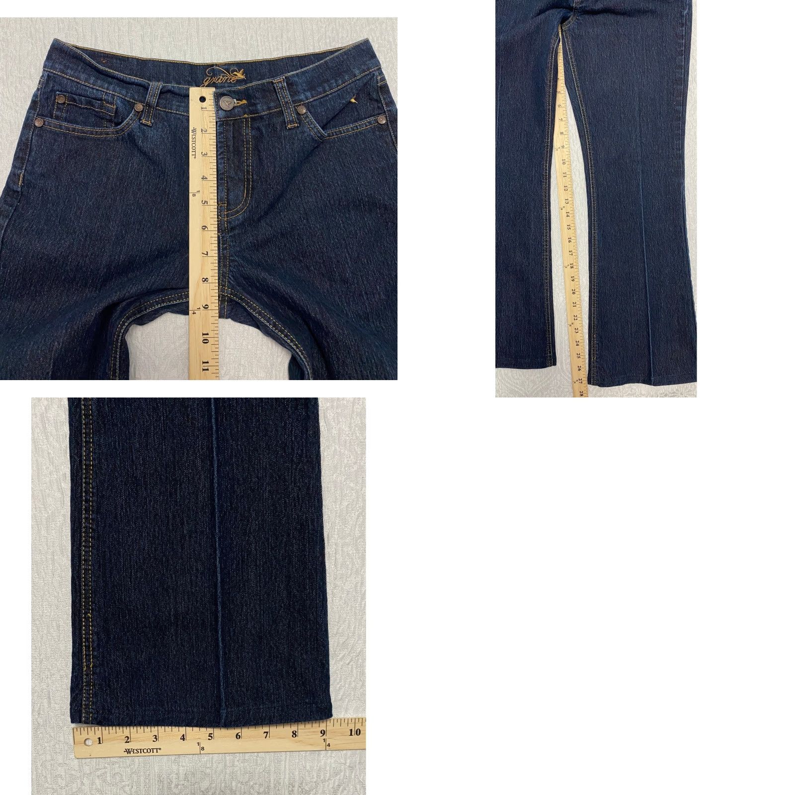 Denime Grane Jeans Bootcut Jeans Juniors 7 Dark Wash Denim Embroidered Pockets Stretch Womens Boyfriend-Style? Size 28" / US 6 / IT 42 - 8 Thumbnail
