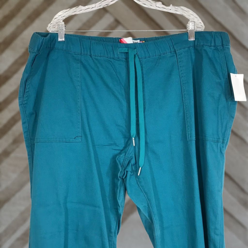 Vintage YMI Jeans USA Women's Teal Green Cargo Jogger Pants Sz 3X Frayed Hem Drawstring Size 40" / US 18 - 1 Thumbnail