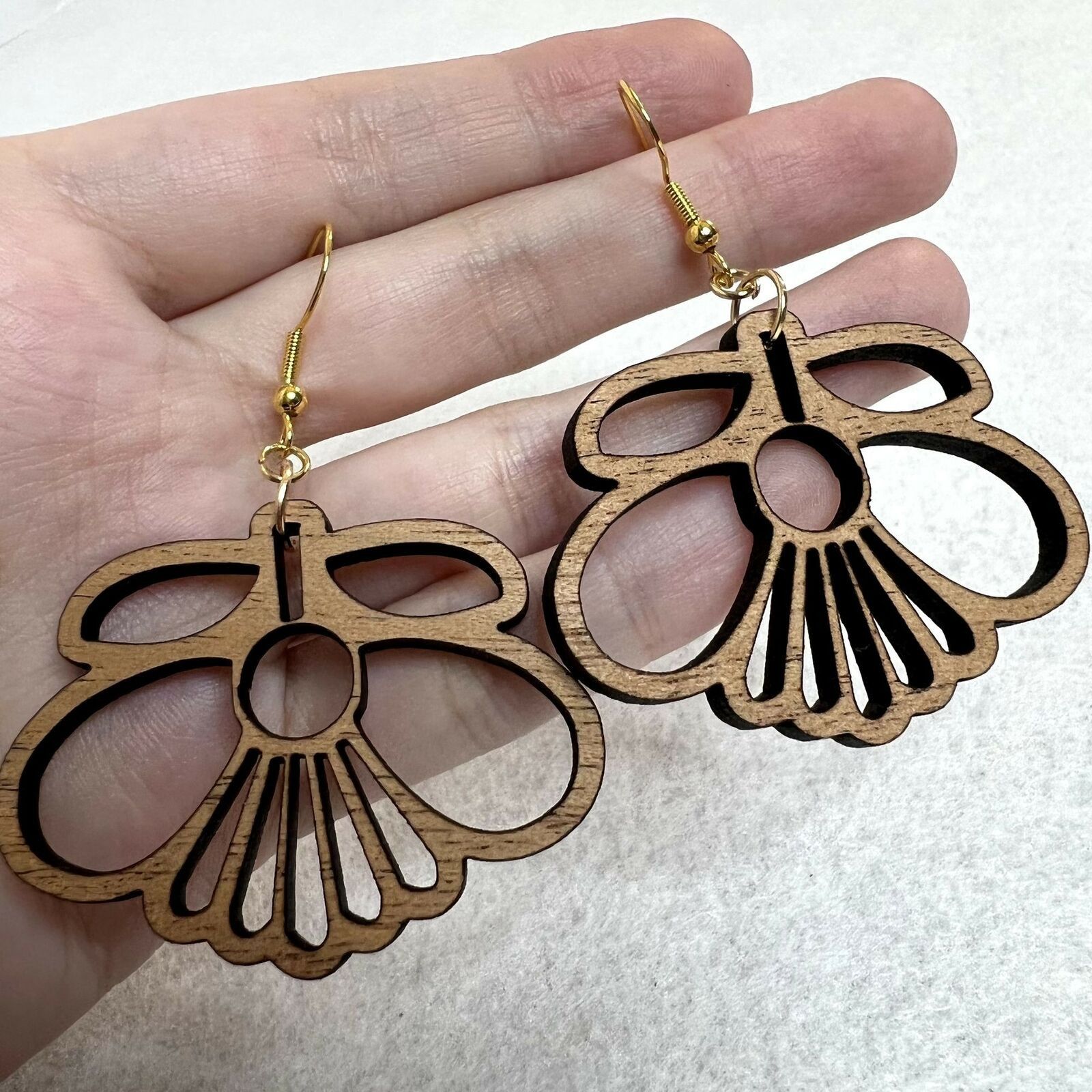 Handmade Wooden Flower Cutout Dangle Earrings Size ONE SIZE - 3 Thumbnail