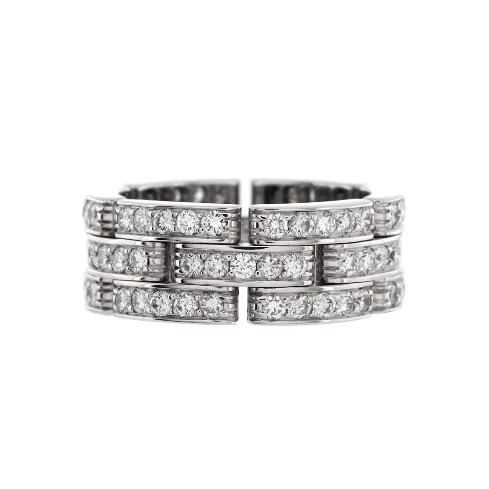 image of Cartier Maillon Panthere 3 Paved Row Band Ring 18K White Gold, Women's