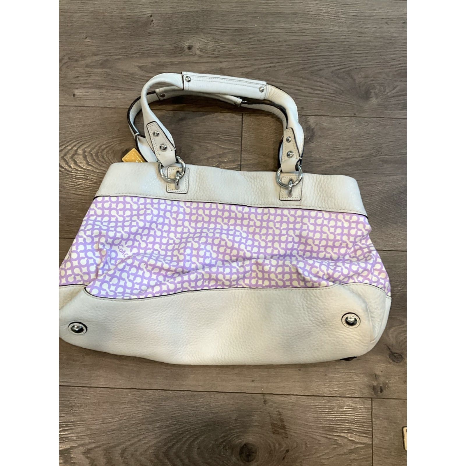 Coach Coach Penelope Op Art Leather Large Tote Purse 13453 Purple Green/white Art Tote Womens Extra Large Canvas Strap 8.5" Size ONE SIZE - 3 Thumbnail