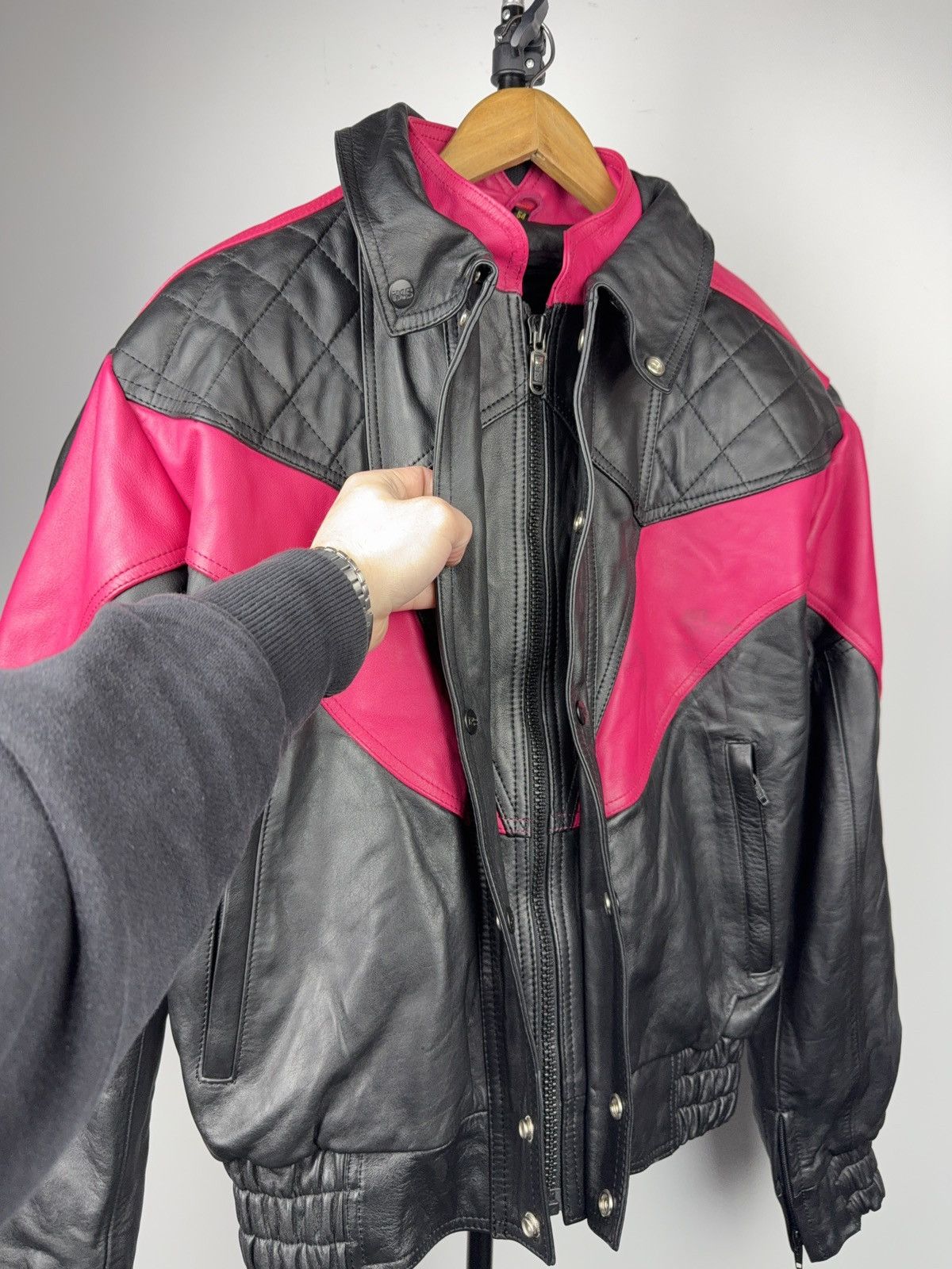 Genuine Leather Vintage 00s Leather Moto Racing Jacket Pink Black EU54 Size US L / EU 52-54 / 3 - 17 Thumbnail