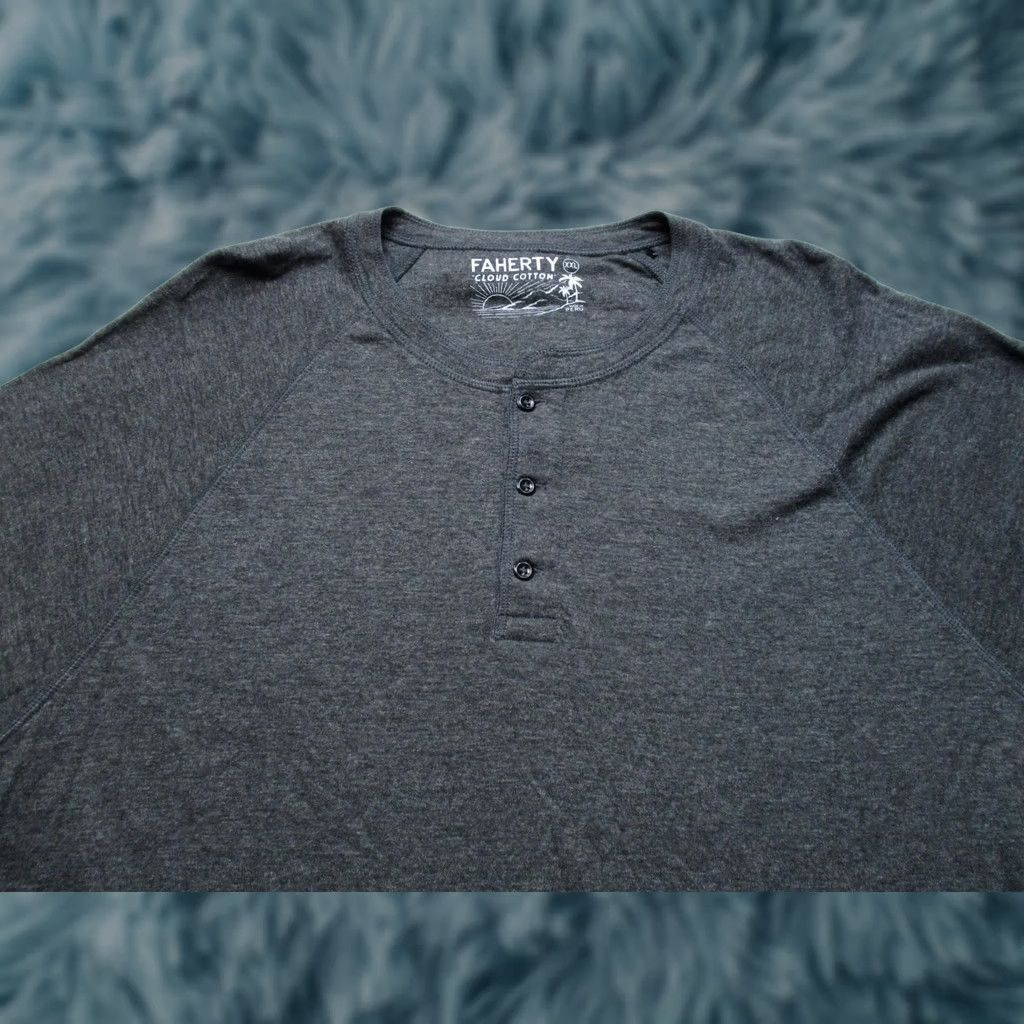 Faherty Faherty Henley Shirt Mens 2XL Charcoal Cloud Cotton Long Sleeve Pima Modal Size US XXL / EU 58 / 5 - 1 Thumbnail