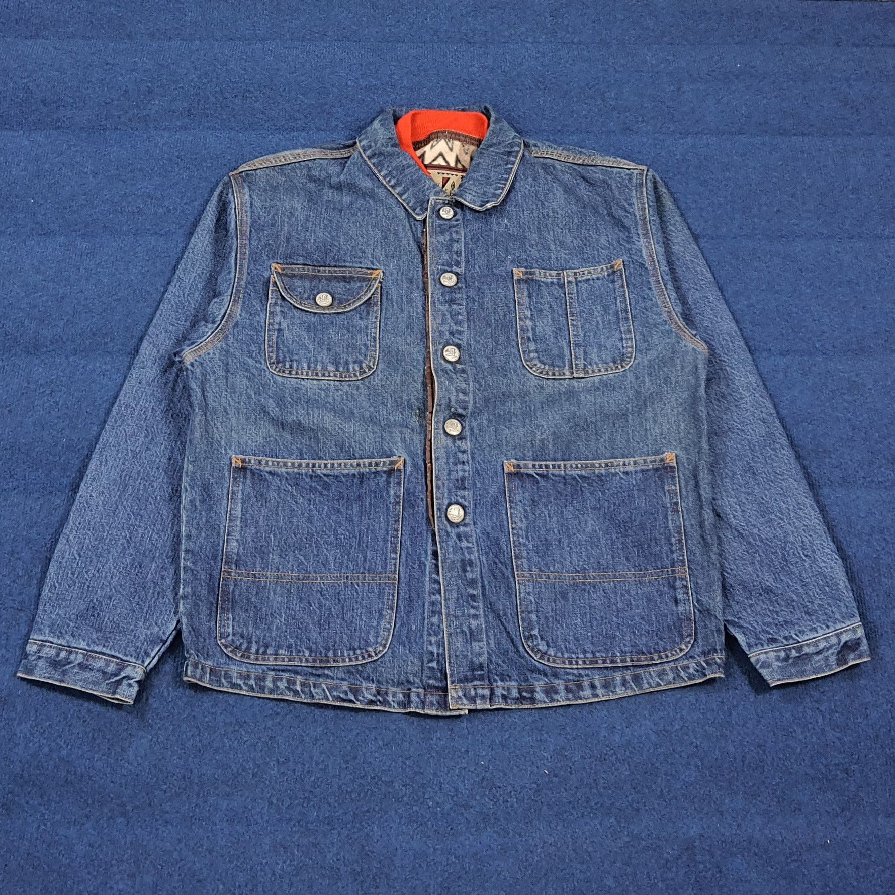 Vintage BOBSON Japan Denim Chore Jacket Blanket Lined Native Tribal Size US L / EU 52-54 / 3 - 1 Thumbnail
