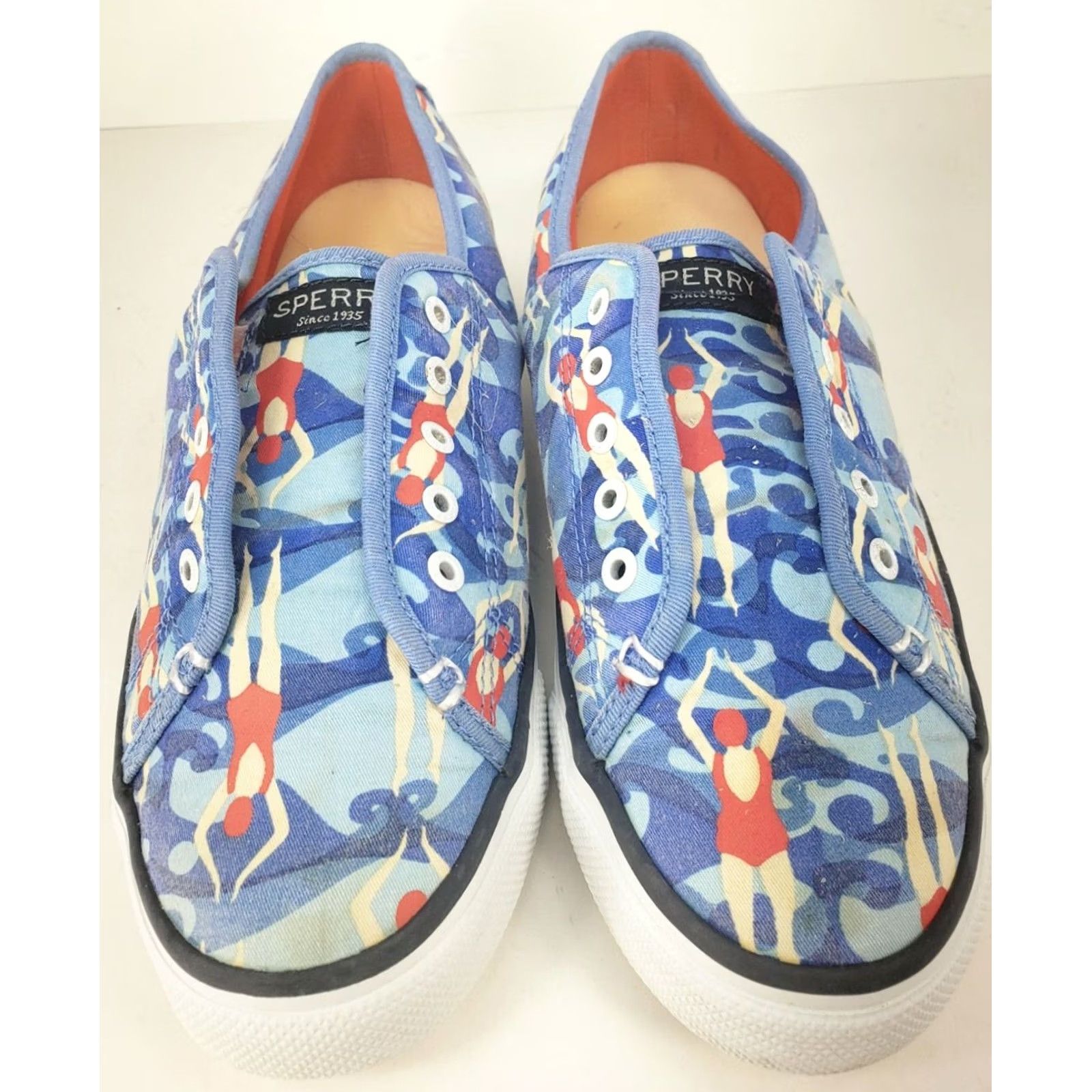 Sperry Sperry Top-Sider Women's Size 9M Sneaker Athletic Swimming Blue Casual Slip On Canvas Rubber Logo Swimmer Pattern Top Sider Size US 9 / IT 39 - 3 Thumbnail