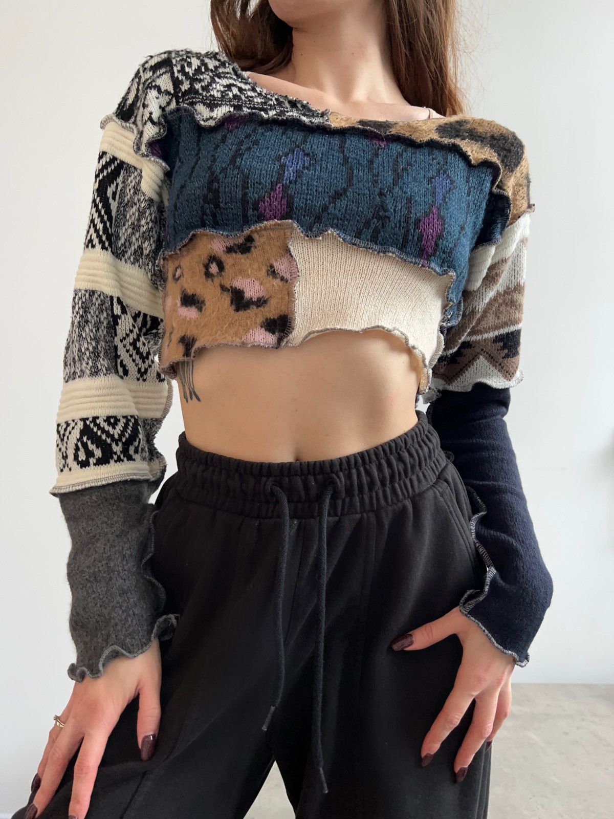 Japanese Brand × Vintage Vintage amazing wool combination top Size XS / US 0-2 / IT 36-38 - 1 Thumbnail