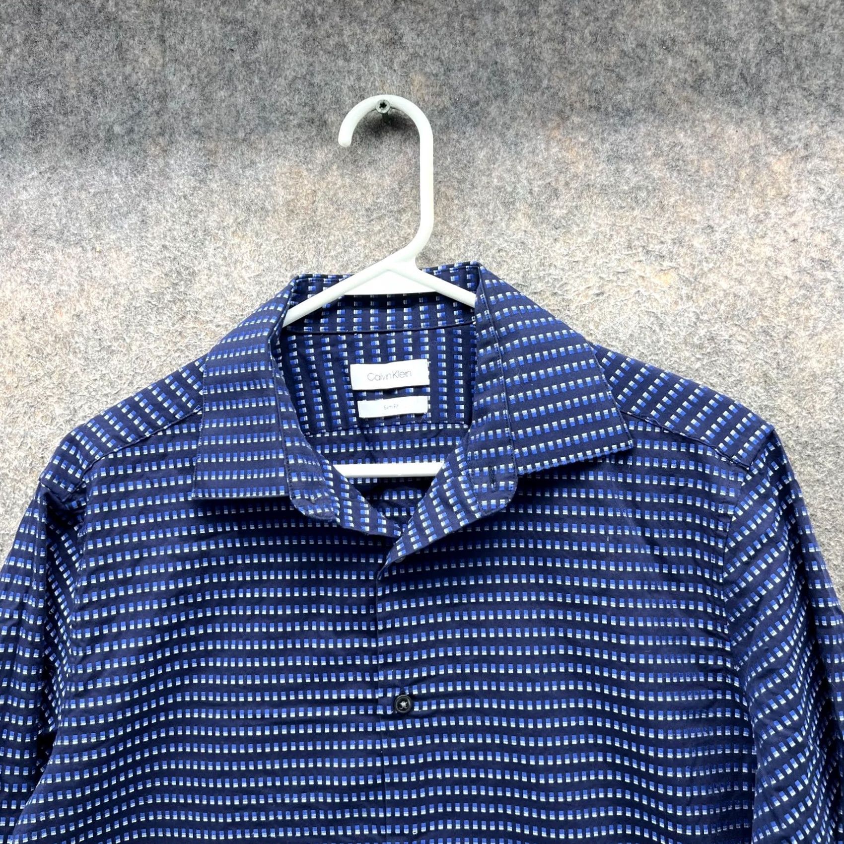 Calvin Klein Calvin Klein Shirt Mens Large Blue Navy Button Down Dress Slim Patterned Dots Size 42R - 7 Thumbnail