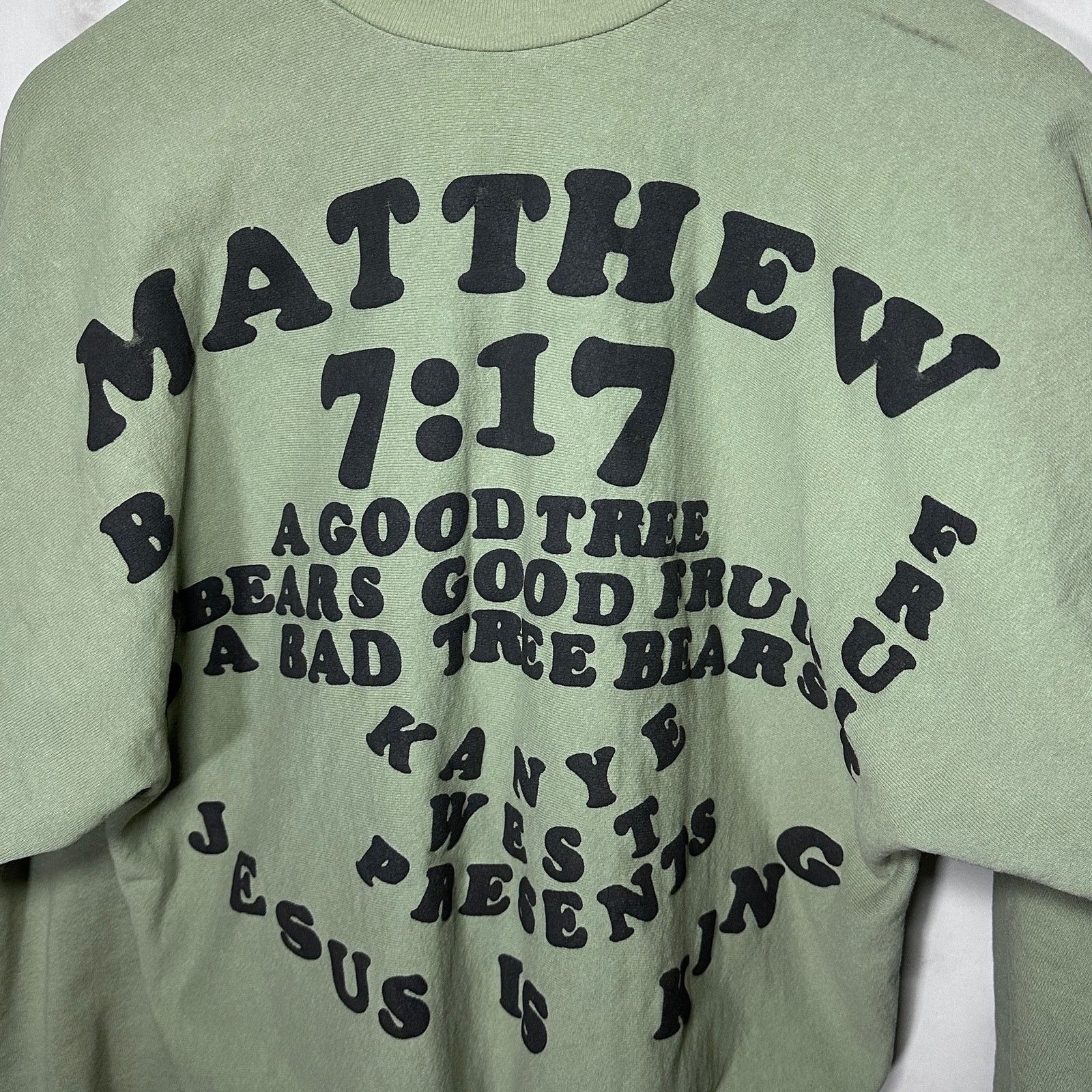 Yeezy Olive Jesus is King ‘Matthew 7:17’ Crewneck Size US S / EU 44-46 / 1 - 5 Thumbnail