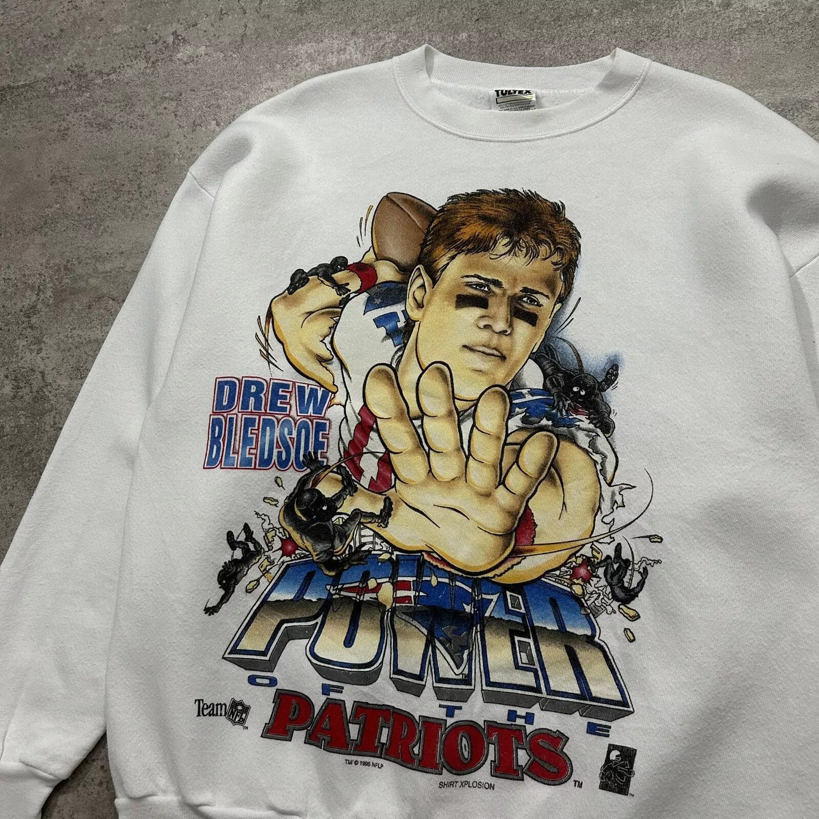 NFL × Vintage NEW ENGLAND PATRIOTS DREW BLEDSOE 1995 CARICATURE SWEATSHIRT Size US L / EU 52-54 / 3 - 2 Thumbnail