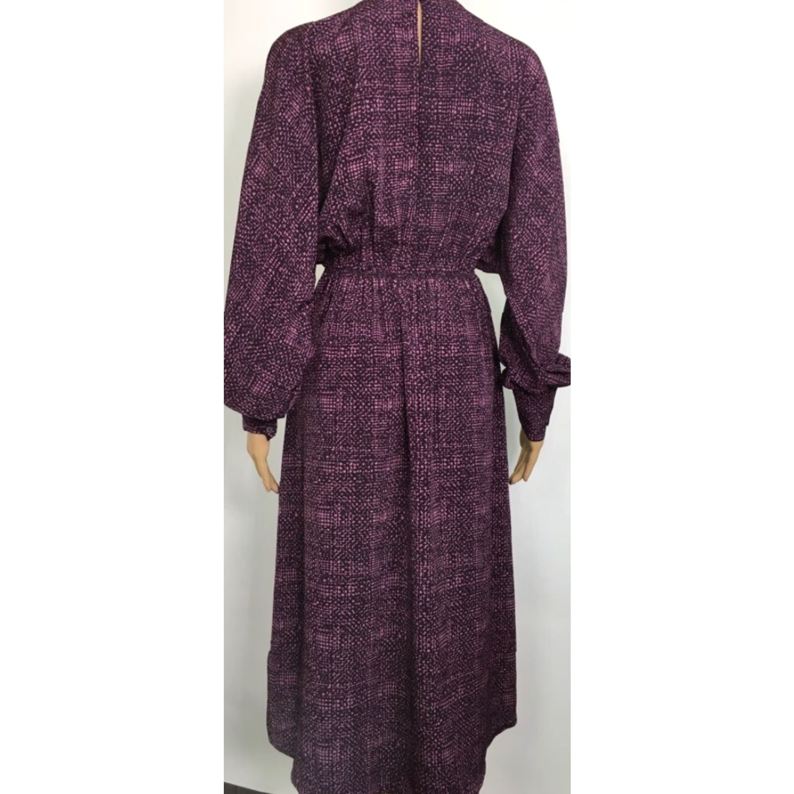 Vintage Prologue Dress Womens S Purple Geometric Keyhole A Line Crew Neck Long Sleeve Midi Button Elastic Waist New Size S / US 4 / IT 40 - 3 Thumbnail