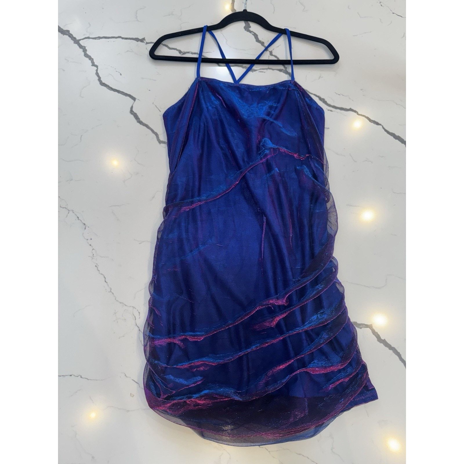 Shein SHEIN XL Iridescent Color Shift Mesh Ruched Mini Dress Blue Size XL / US 12-14 / IT 48-50 - 1 Thumbnail