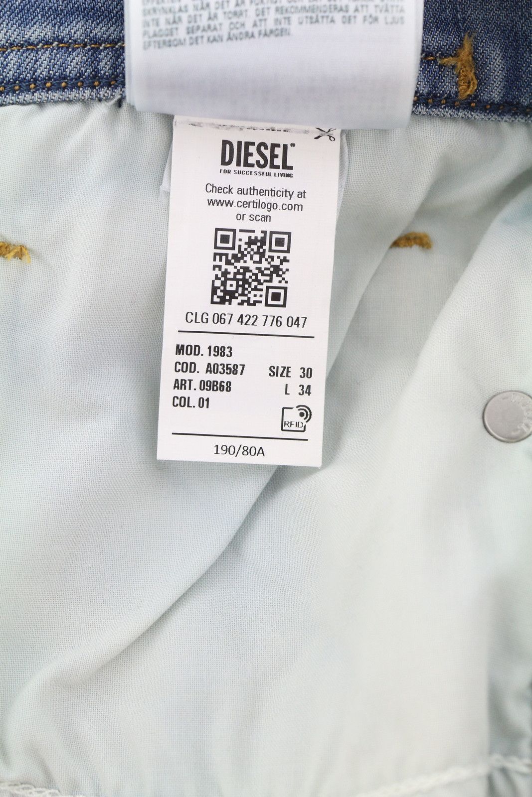 Diesel 1983 09B68 W30/L34 Blue Skinny Faded Distressed 85410 Size US 30 / EU 46 - 11 Thumbnail