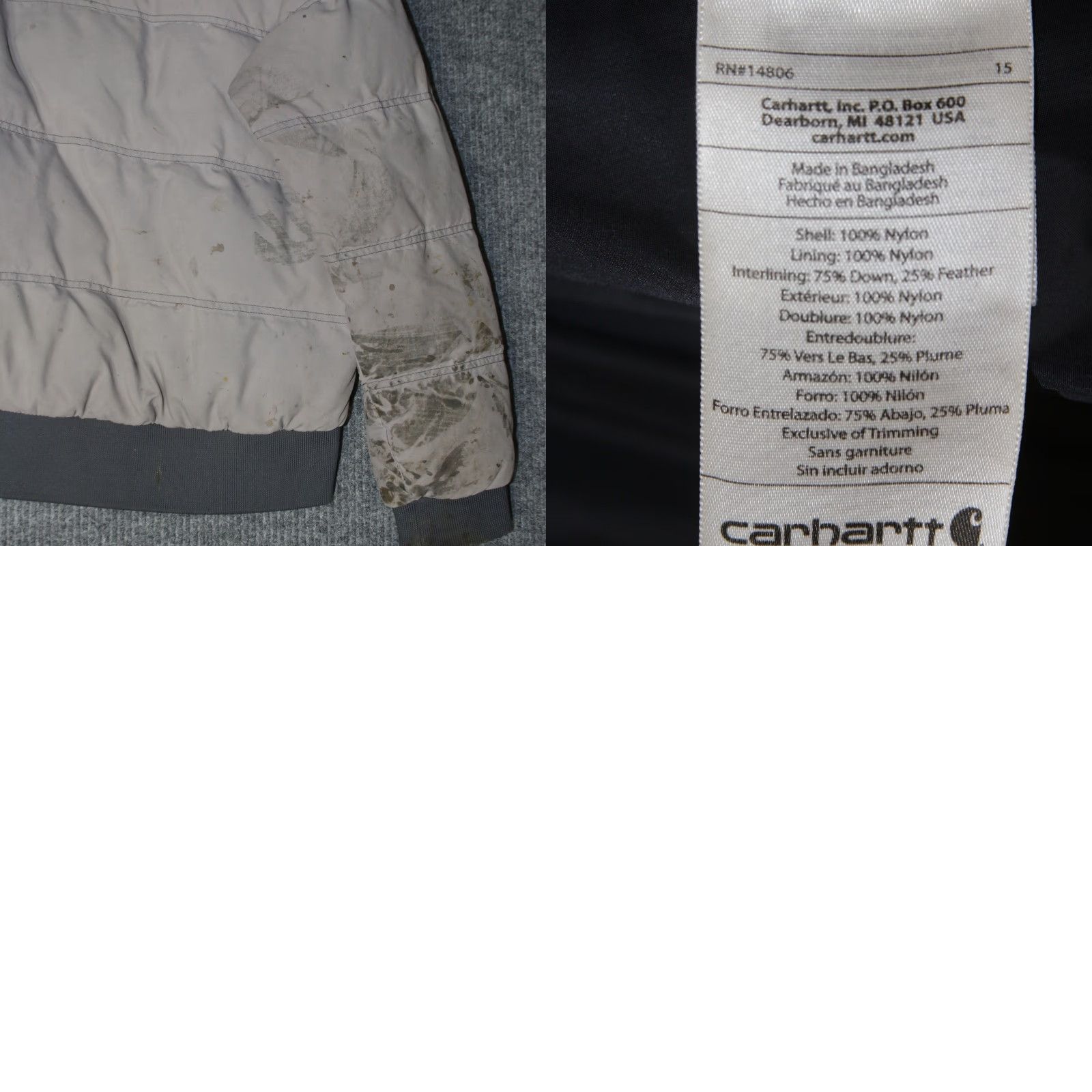 Carhartt VINTAGE Carhartt Down Puffer Jacket Mens L Grey Hooded Distressed Workwear Heavy Stained Size US L / EU 52-54 / 3 - 8 Thumbnail